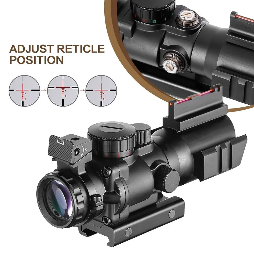 Tactical 4x32 ACOG Rifle Scope with 20mm Dovetail Mount | Green Reflex Sight for Hunting, Air Gun, Rifle & Airsoft | Perfect for Sniper Magnification & Outdoor Shooting Adventures