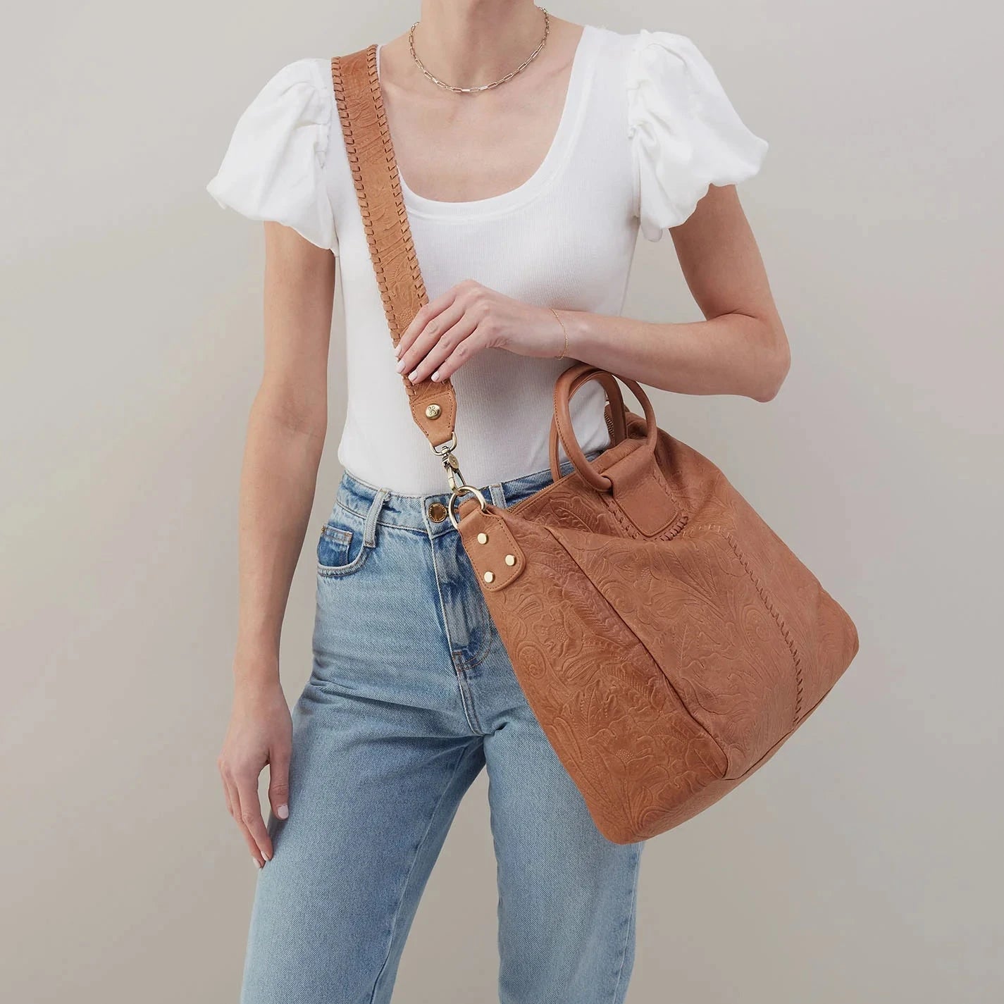 HOBO Sheila Large Satchel Bag - Genuine Tooled Embossed Leather Crossbody Purse for Women | Perfect for Work, Travel & Everyday Use