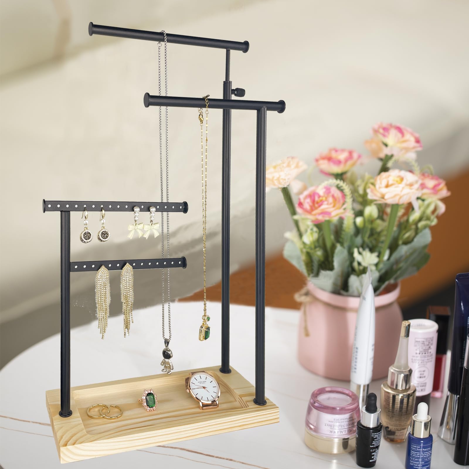 Premium 4-Tier Jewelry Stand Organizer - Adjustable Necklace & Earring Holder Display (20