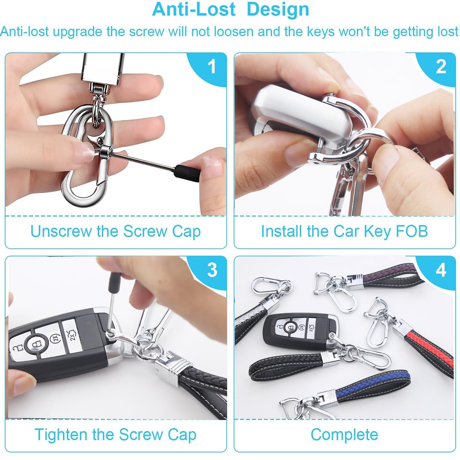 Durable Woven Rope Keychain with Microfiber Leather Wristlet - 3 Key Rings & D Ring for Car Keys, House Keys & Accessories | Perfect for Everyday Use, Travel & Outdoor Activities