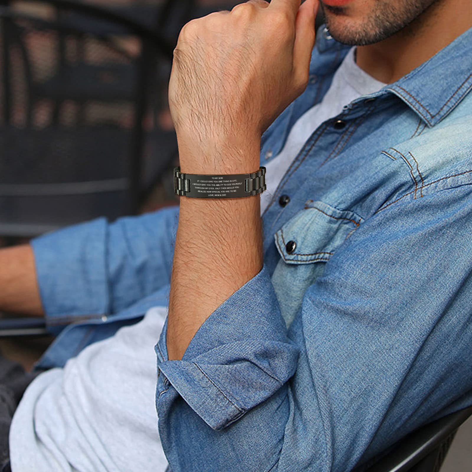 MEALGUET Stainless Steel Courage Inspirational Bracelet for Son - Customizable Graduation, Birthday Gift from Mom & Dad - Perfect for Daily Wear, Special Occasions & Motivational Moments