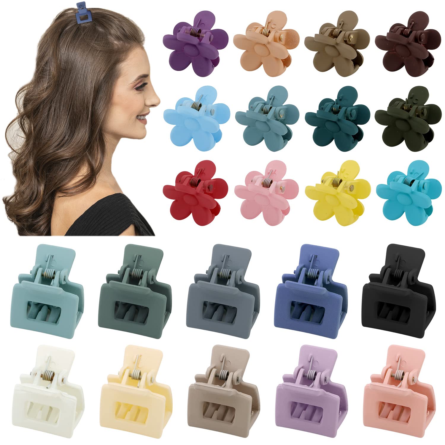 SuPoo Mini Flower Hair Clips Set - 22pcs Small Square Claw Clips for Thin Hair, Tiny Hair Accessories for Girls & Women | Perfect for School, Parties, Weddings & Daily Styling