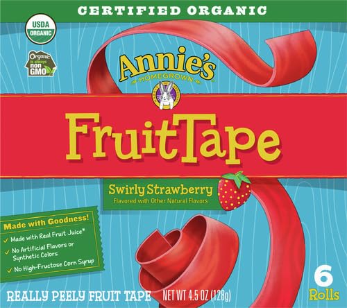 Annie's Organic Fruit Tape Swirly Strawberry - Non-GMO, USDA Organic Fruit Snacks, 6 Rolls (4.5 oz) - Healthy Kids Snack for Lunch Boxes, School, Travel & On-the-Go
