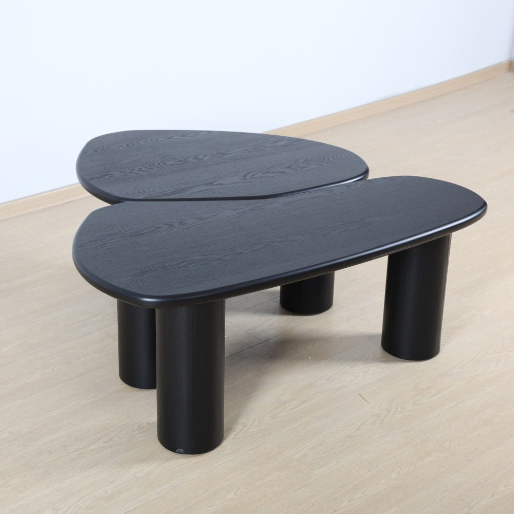 Fendy Set of 2 Modern Free Form Wood Coffee Tables - Natural Wood Finish Living Room Furniture for Small Spaces, Home Decor & Lounge Areas