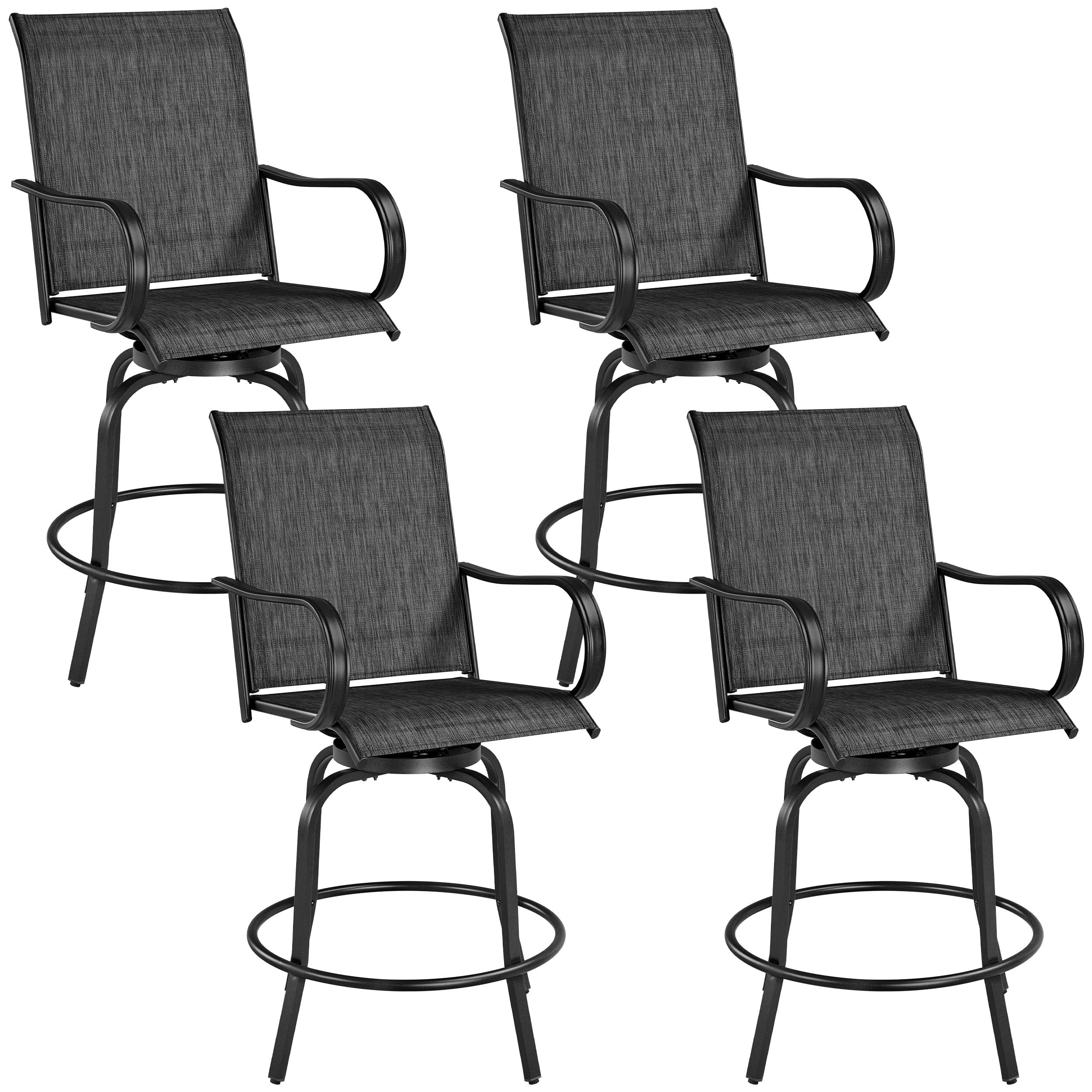Yaheetech 4-Piece Outdoor Swivel Bar Stool Set - All-Weather High Bistro Chairs for Patio, Poolside, Beach, Garden & Lawn - Black Patio Furniture for Backyard, Deck & Outdoor Dining