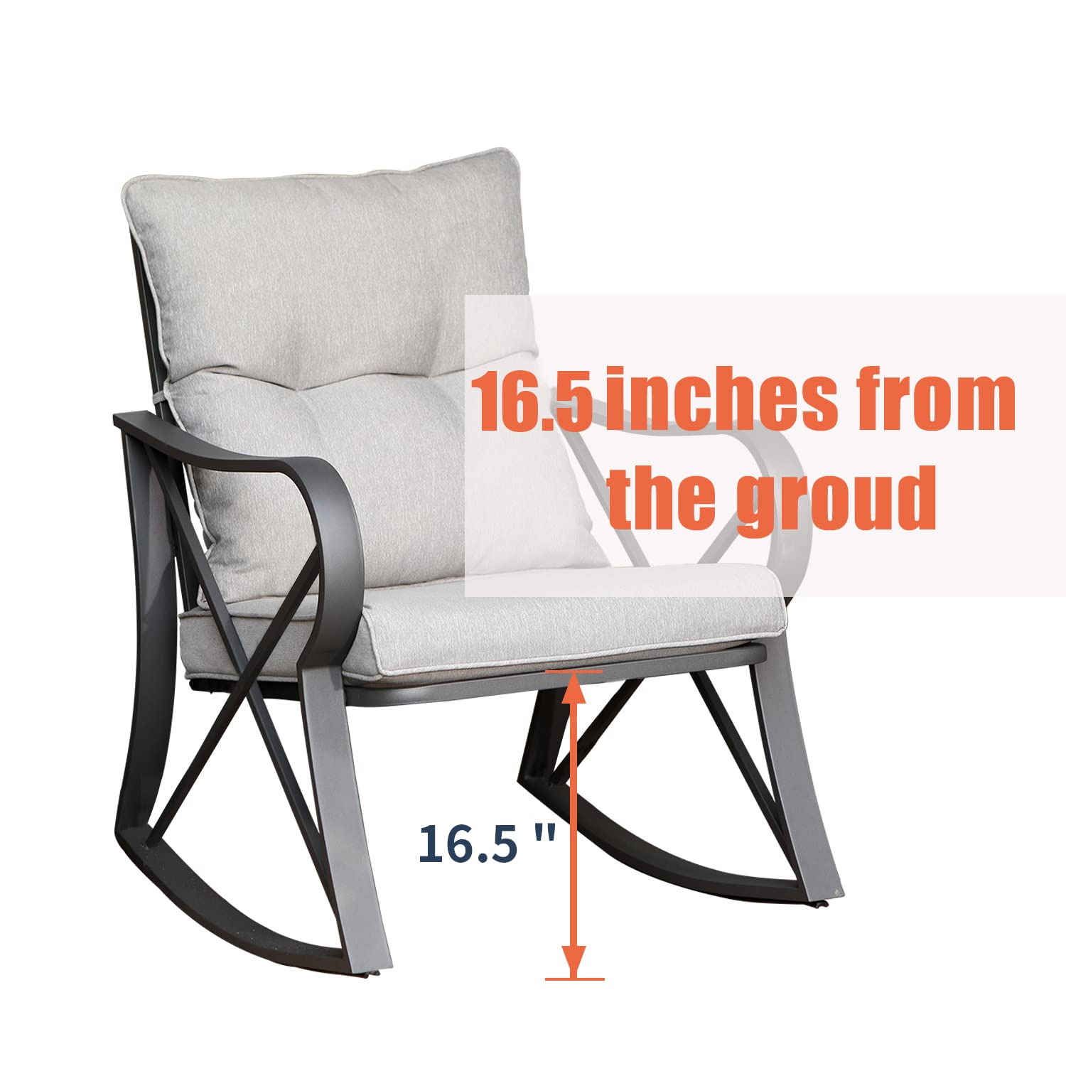 **SUNBURY Outdoor 3-Piece Rocking Bistro Set - Modern Patio Furniture with Warm Gray Cushions & Glass Coffee Table - Small Rocker Conversation Set for Garden, Backyard, Porch, or Balcony - Perfect for Relaxing, Entertaining, and Enjoying Outdoor Moments**