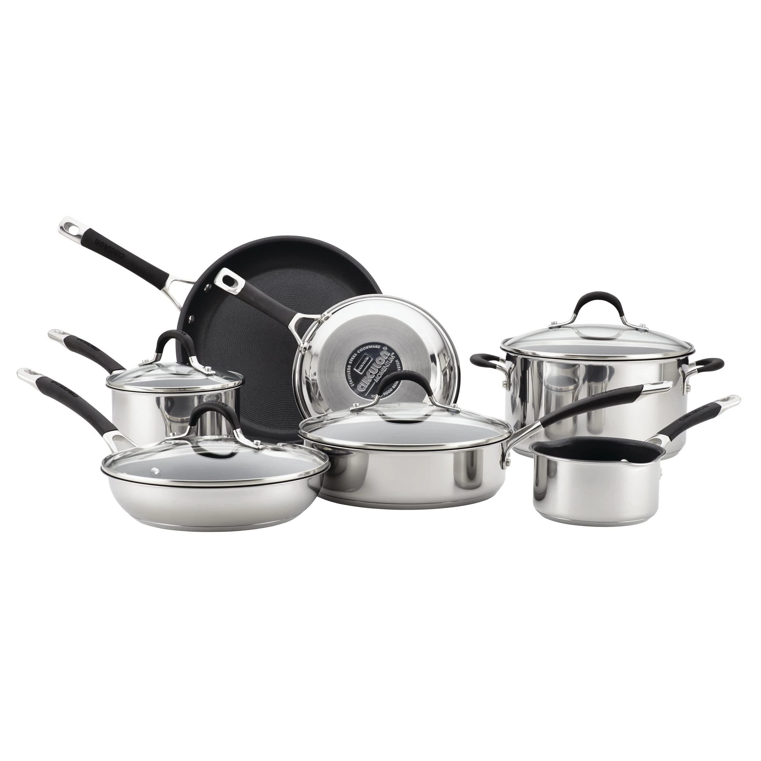 Circulon Momentum 11-Piece Stainless Steel Nonstick Cookware Set with Glass Lids - Pots & Pans for Induction Cooking, Oven & Dishwasher Safe - Perfect for Home Chefs & Professional Kitchens