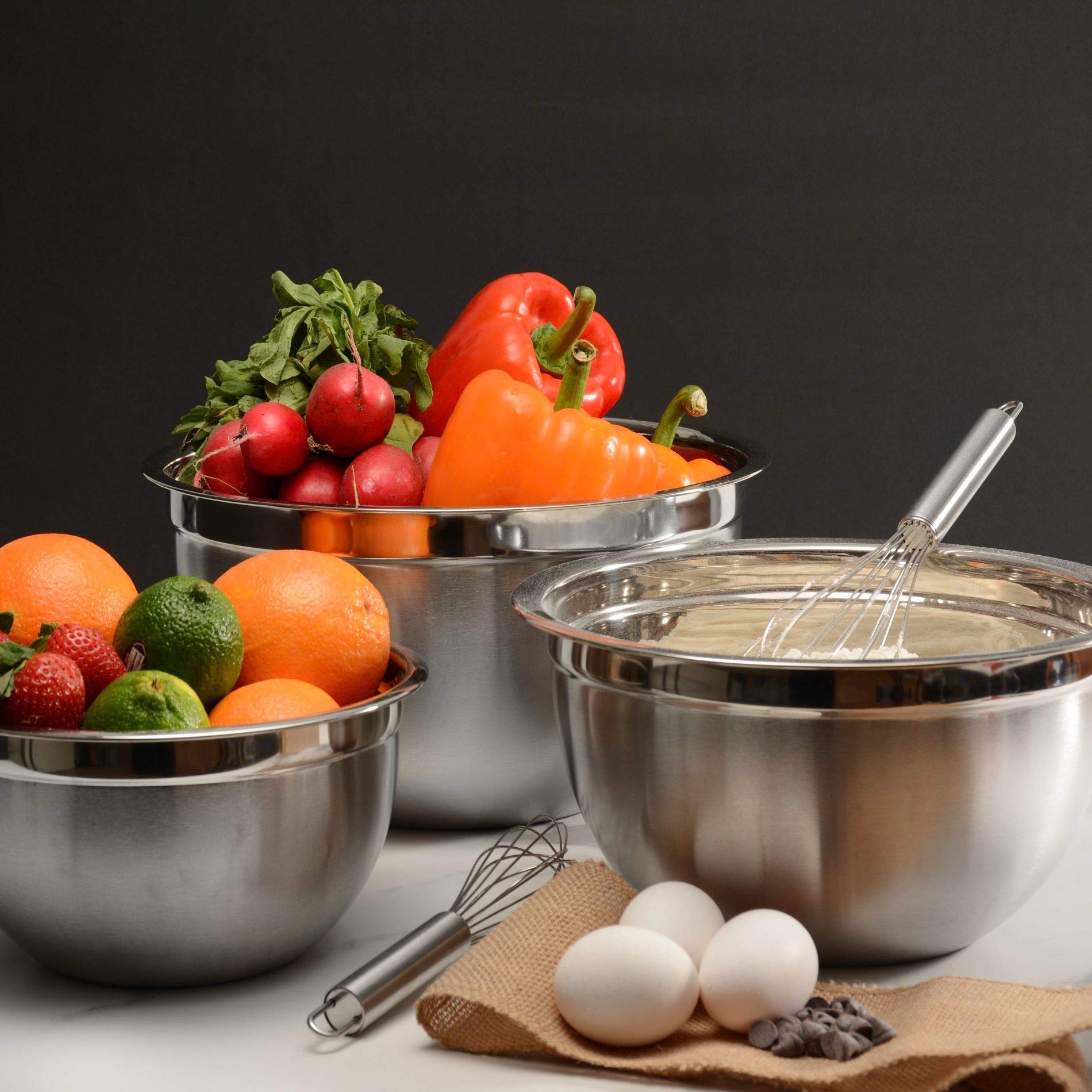 YBM Home 20-Quart Stainless Steel Mixing Bowl Set - Professional Deep Metal Bowls for Sourdough, Dough Kneading, Baking & Cooking - Durable Nesting Bowls for Kitchen & Serving - Polished Silver - Perfect for Home Bakers, Restaurants & Catering Events