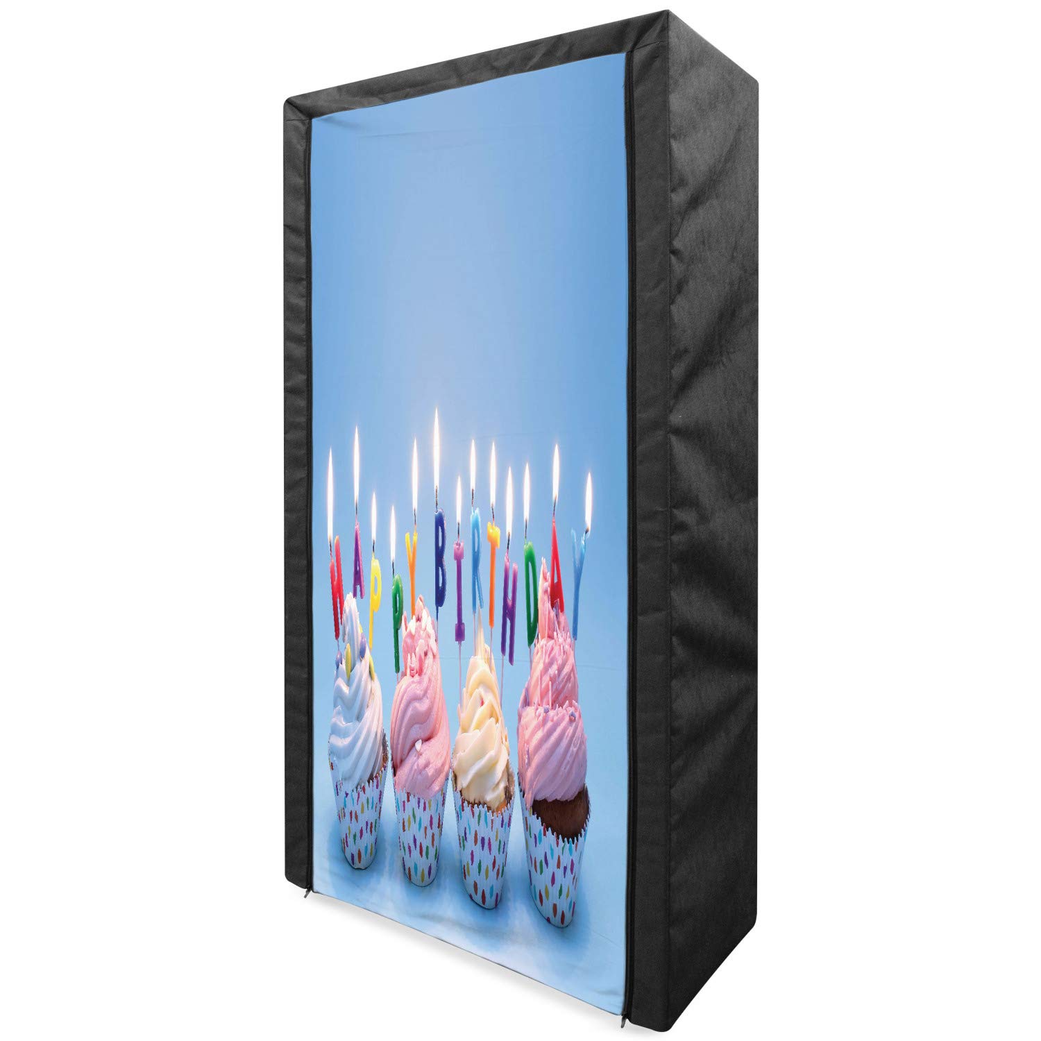 Ambesonne Birthday Portable Fabric Wardrobe - Delicious Cupcakes with Letter Candles Celebration Theme Art Print, 33.5