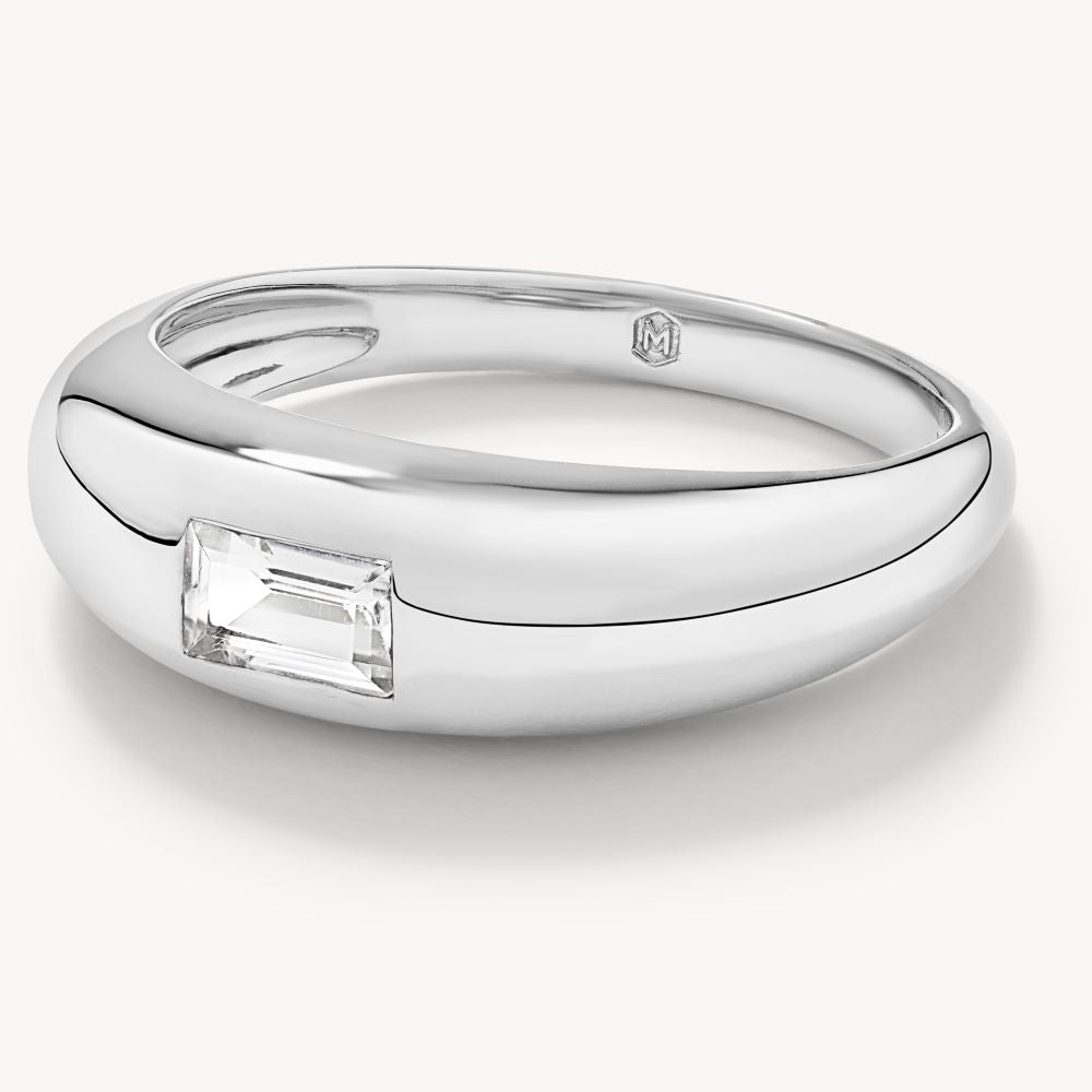 Elegant White Topaz Baguette Curve Pinky Ring in Sterling Silver - Perfect for Weddings, Parties & Special Occasions