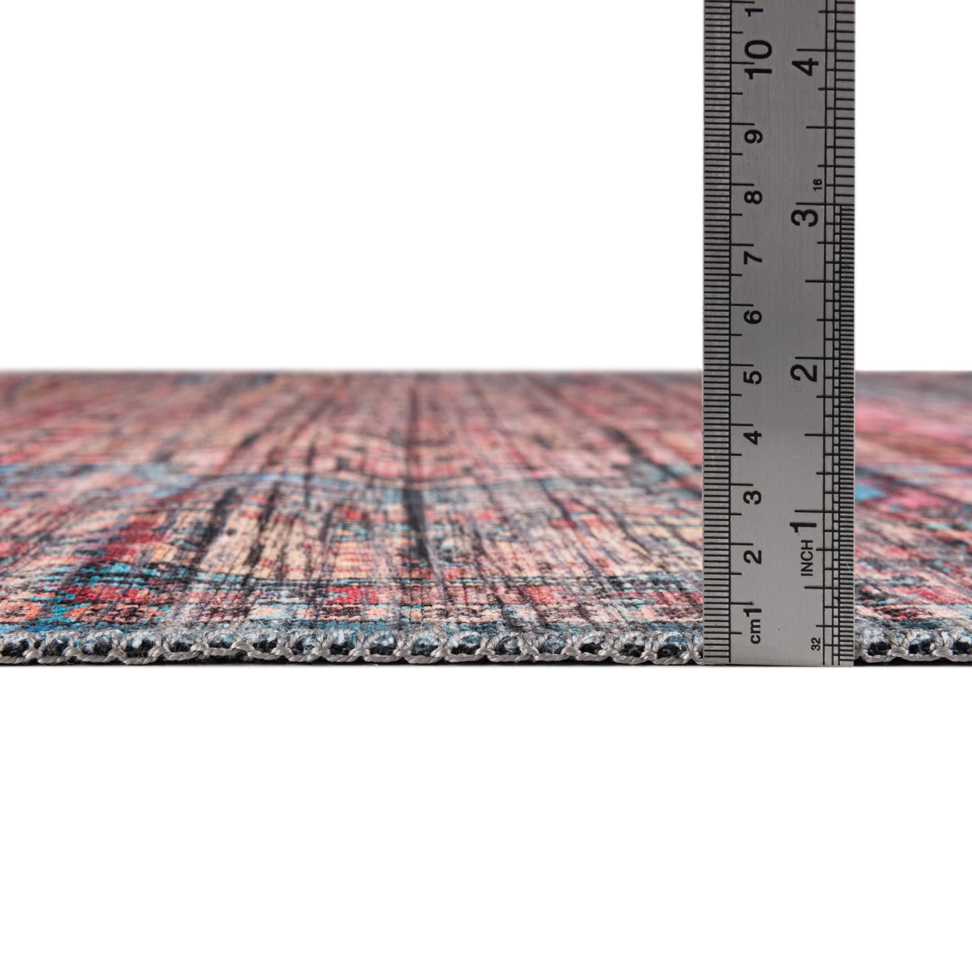 Maahru Collection Washable 13 Ft Runner Rug - Low-Pile Blue Hallway Carpet | Durable & Easy-Clean Entryway Rug for High Traffic Areas | Perfect for Living Rooms, Bedrooms & Office Spaces