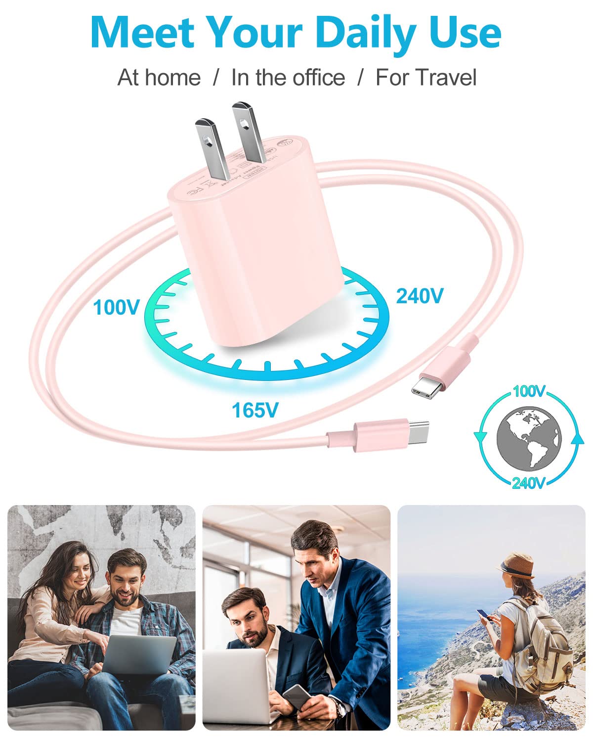 20W USB C Fast Charger Block with 6.6ft Cable - PD Charger Compatible with iPad Pro 13/12.9/11 inch (2024-2021), iPad Air 11/13 inch, iPad Mini 7/6, iPad 10th Gen - Fast Charging for Home, Office & Travel
