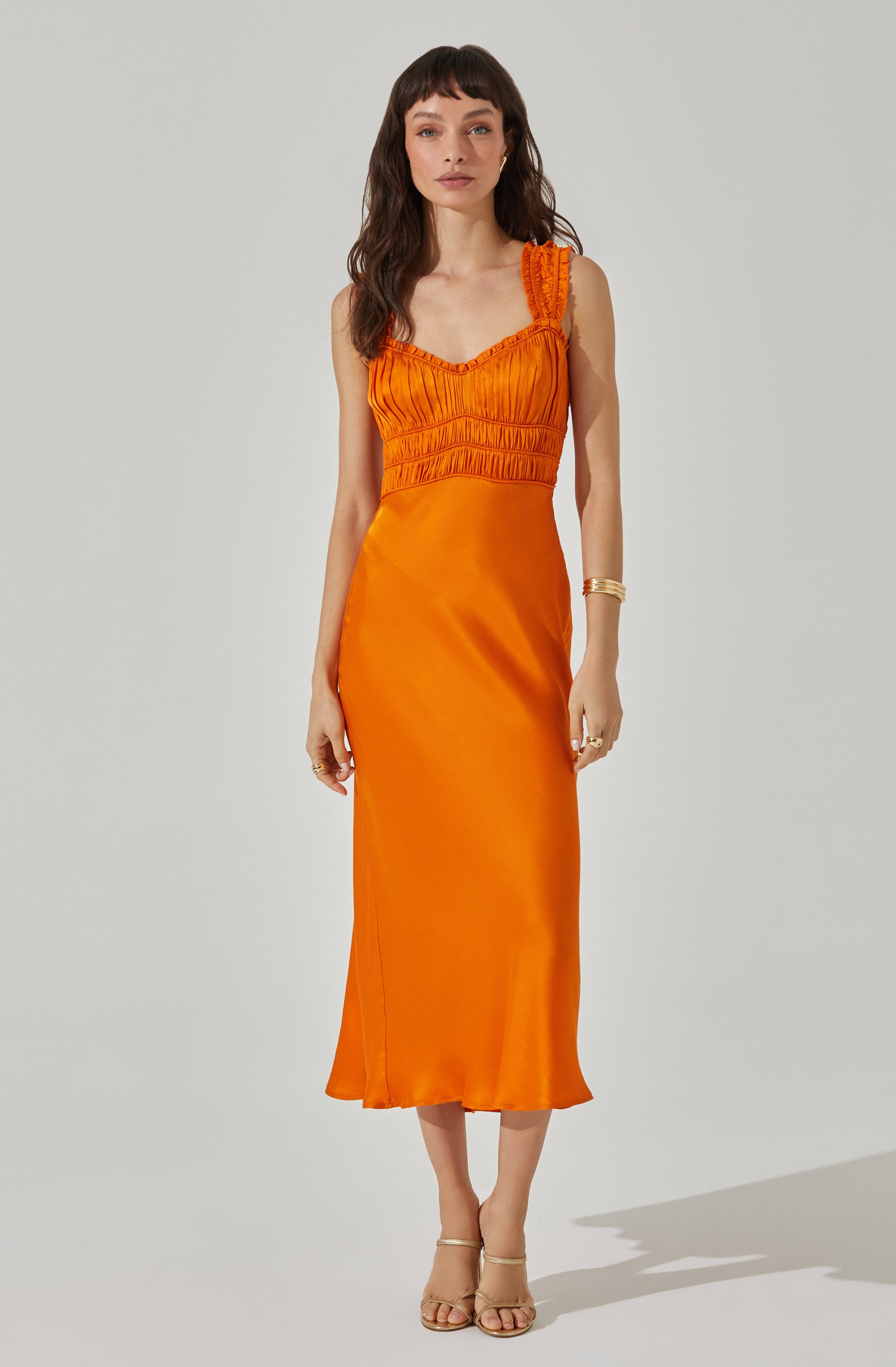 Enola Satin Smocked Midi Dress for Women - Elegant Flowy Summer Dress for Weddings, Parties & Date Nights
