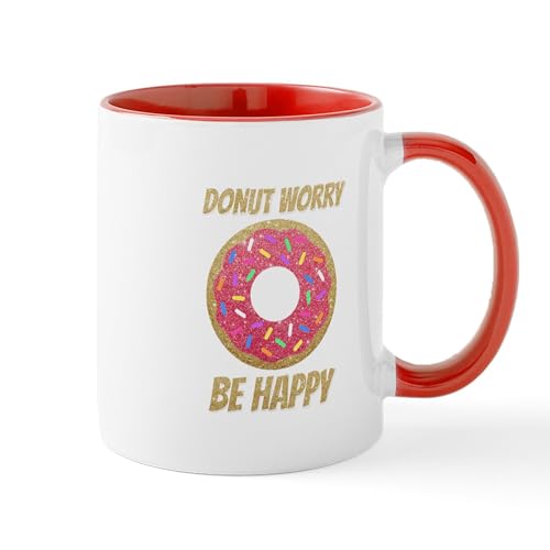 White/Red Inside - Donut Worry Be Happy Mugs