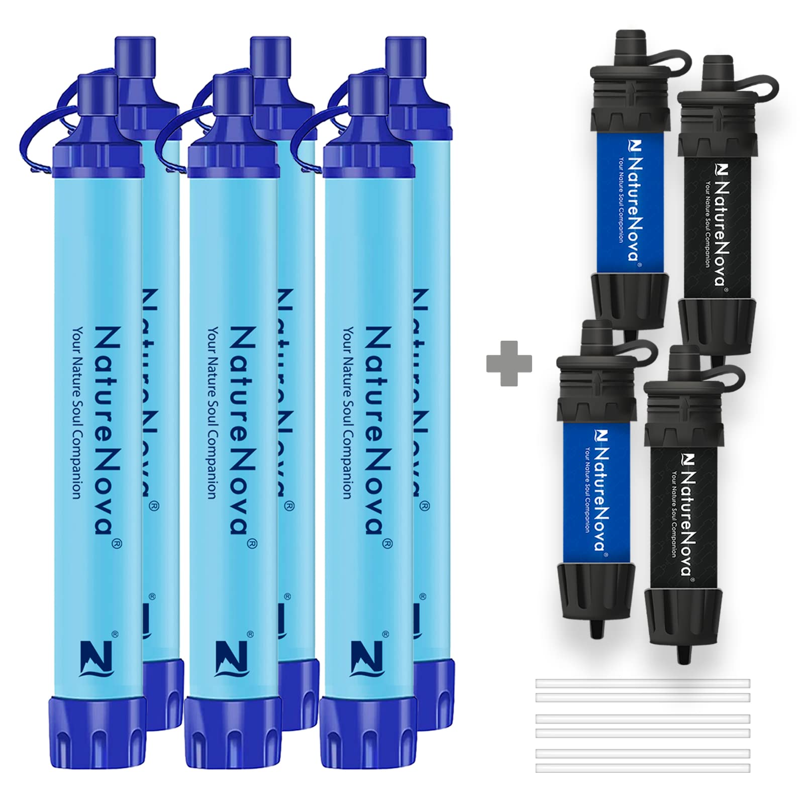 Portable Water Filter Straw for Outdoor Camping, Hiking & Emergency Survival - 6 Pack Mini Personal Water Filtration System (Black/Blue) - Perfect for Backpacking, Travel & Natural Disaster Preparedness