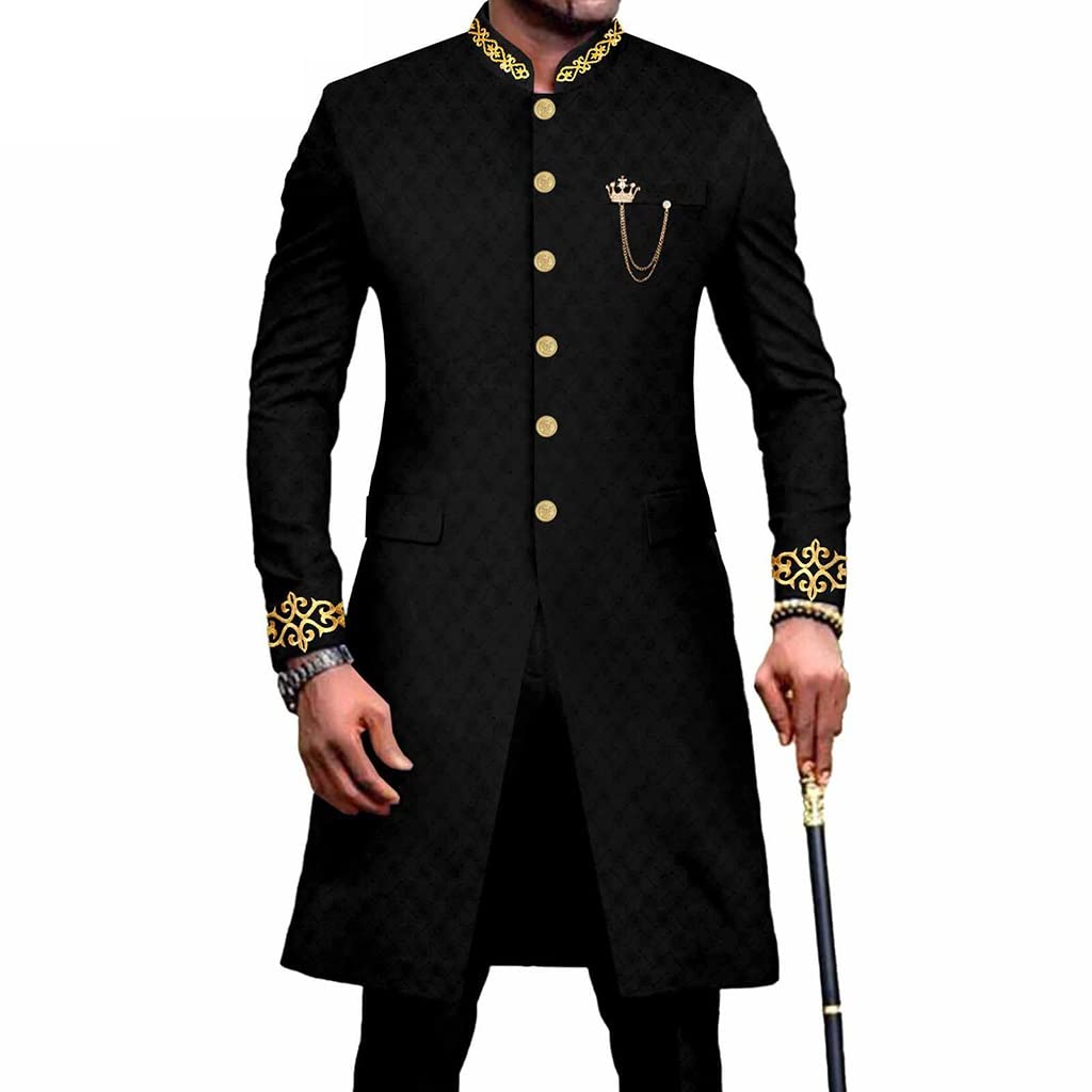 **African Men's 2-Piece Dashiki Outfit – Long Sleeve Shirt & Pants Set – Traditional Kaftan Suit for Weddings, Parties & Cultural Events**