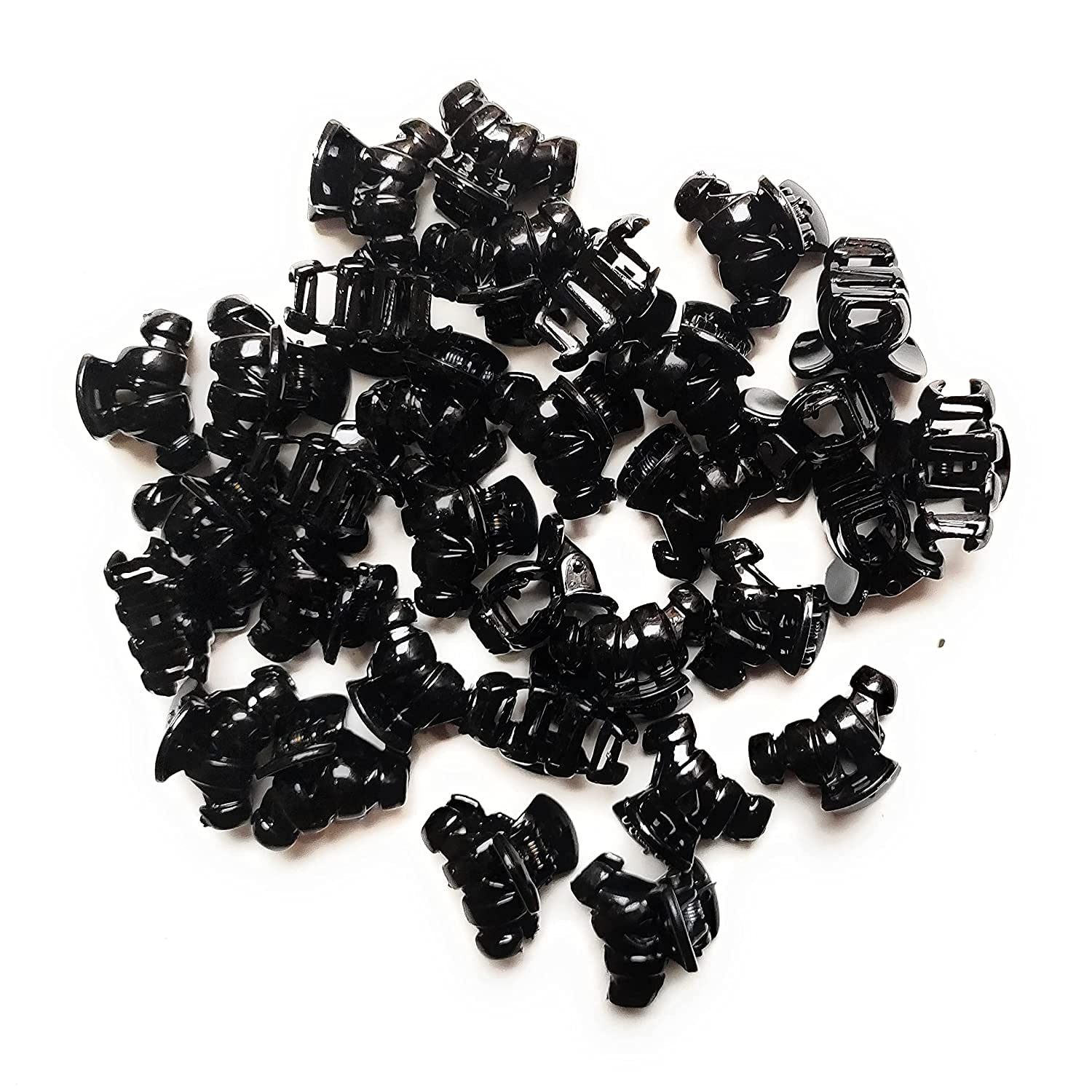 PMW - 50 Pack Cute Black Small Plastic Hair Claw Clips for Women & Girls - Hair Accessories for Ponytails, Buns & Updos - Non-Slip Hair Clutcher Clamps for Daily Use, Work & School