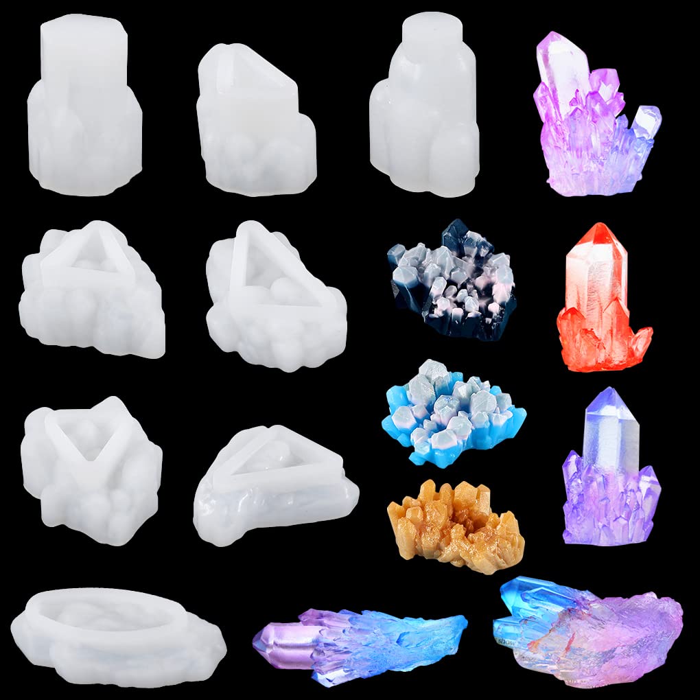 FineInno 8-Piece Crystal Resin Molds Set - Premium Silicone Cluster Molds for DIY Jewelry, Epoxy Crafts, Candles & Isomalt - Druzy Gem & Iceberg Molds for Resin Art, Home Decor & Gift Making