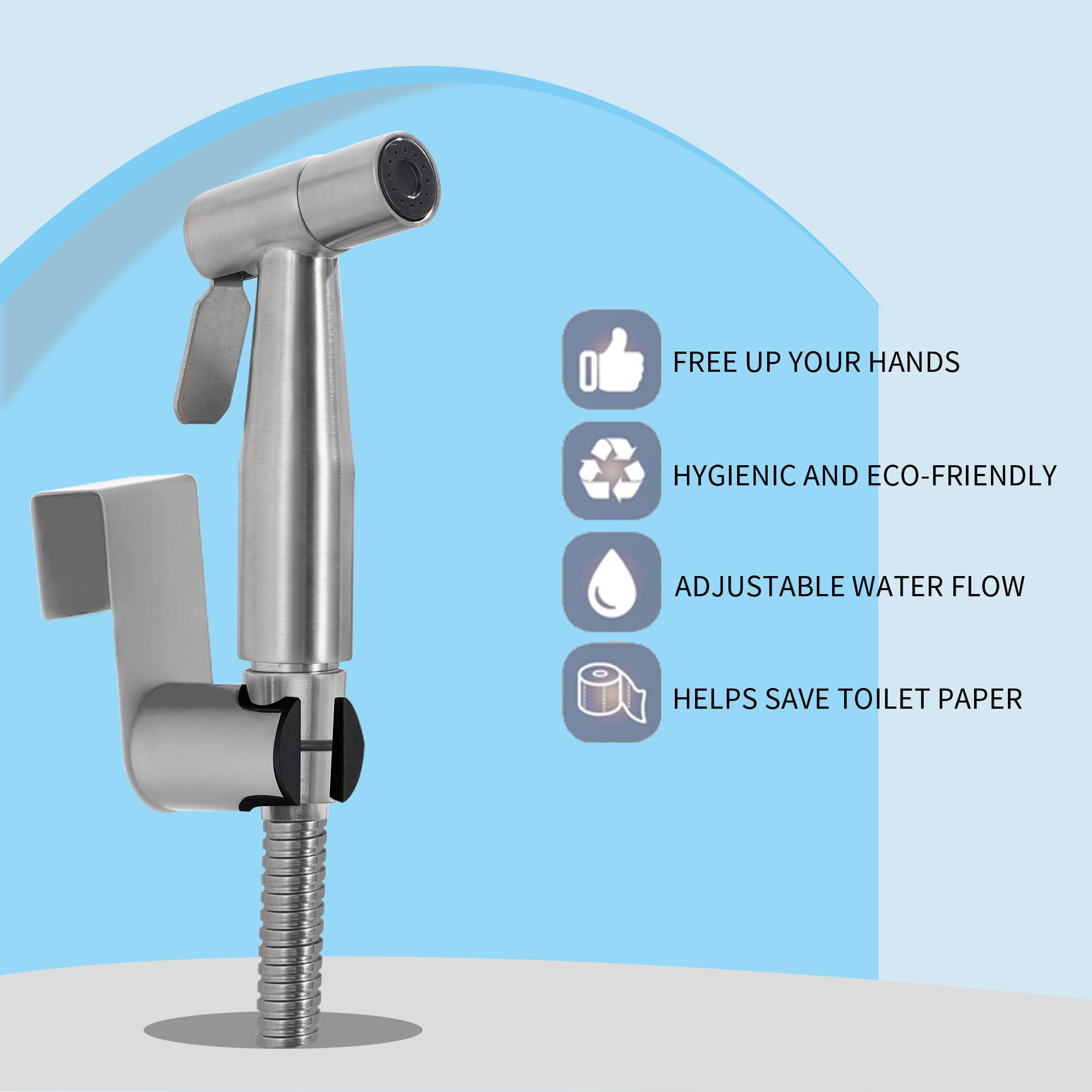 Premium Stainless Steel Handheld Bidet Sprayer for Toilet - Anti-Leak Hose, Wall or Toilet Mount - Perfect for Feminine Hygiene, Baby Cloth Diaper Wash & Bathroom Cleaning