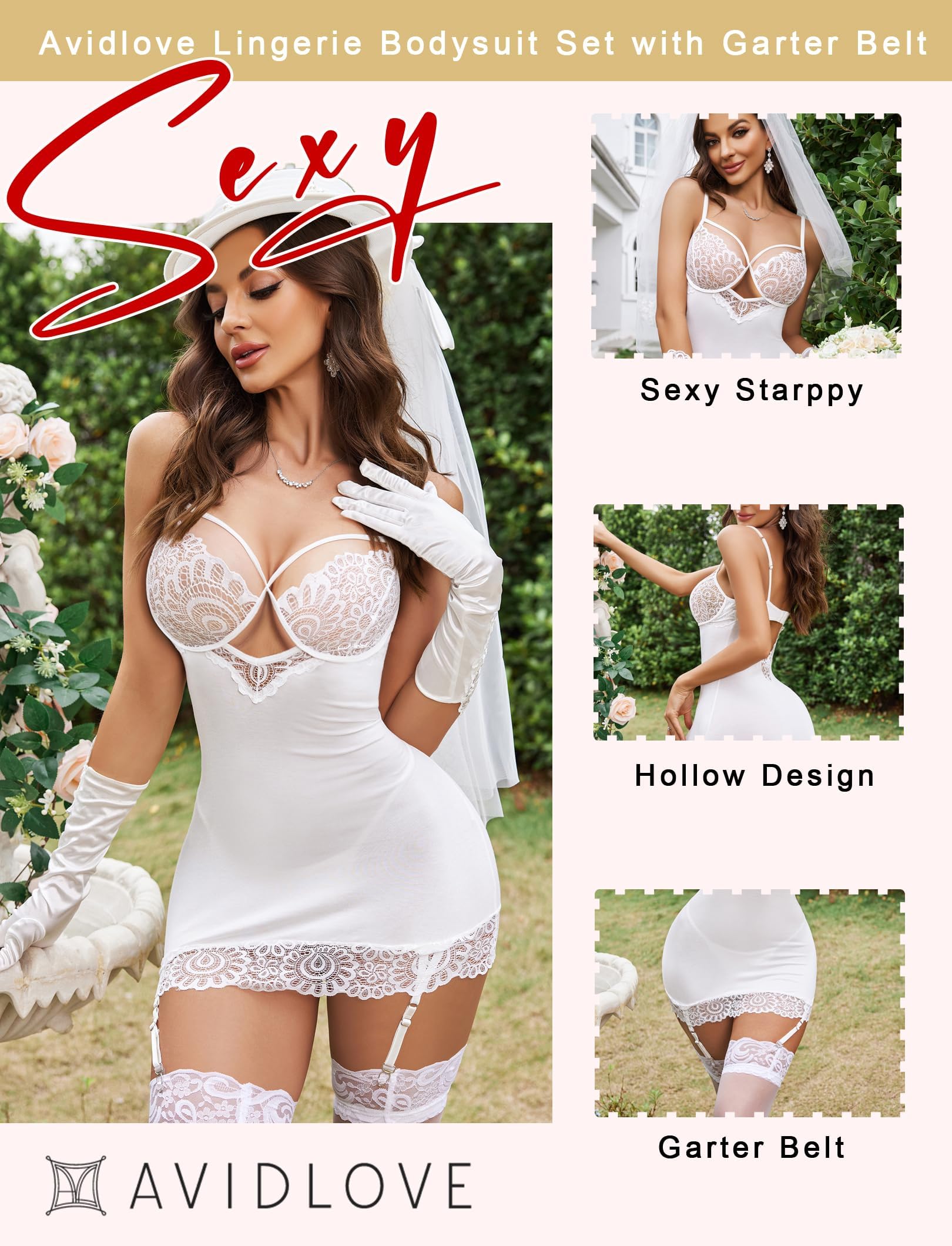 **Avidlove Women's Lace Teddy Bodysuit with Garter Belt - Sexy Lingerie Babydoll for Valentine's Day, Anniversary & Romantic Nights**