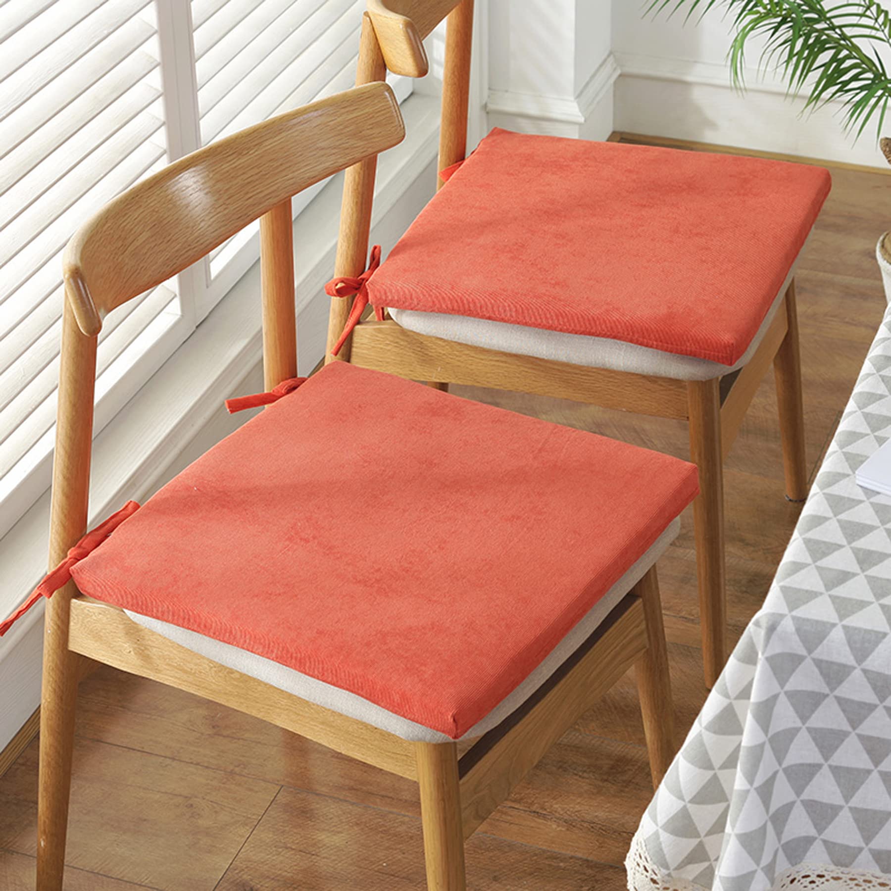 Reversible Corduroy Dining Chair Cushions with Ties - Soft Non-Slip Seat Pads, Machine Washable Square Kitchen Chair Covers for Comfortable Dining & Home Decor
