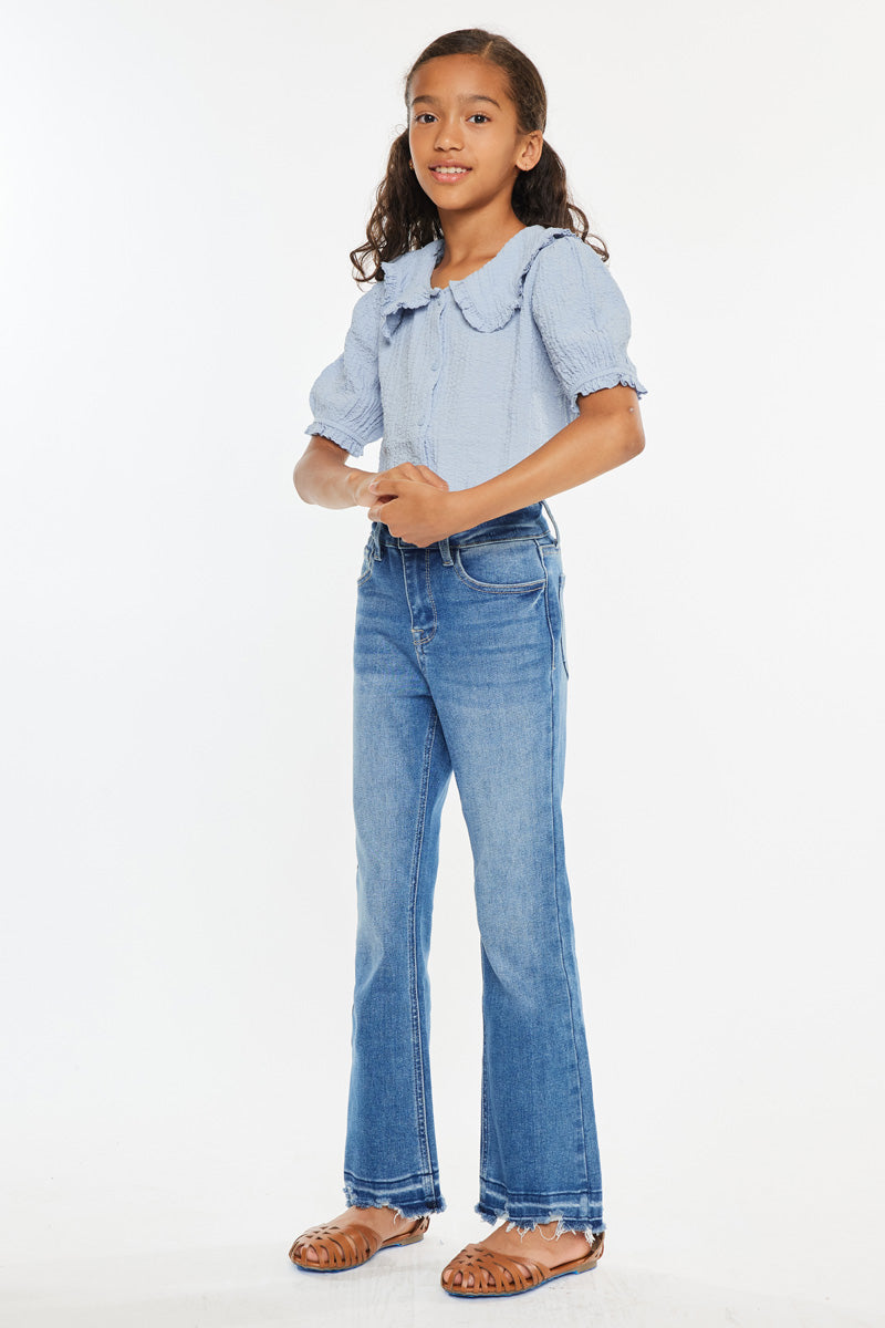 Bibi High Rise Kids Cropped Bootcut Jeans - Trendy Stretch Denim Pants for Girls, Perfect for School, Playdates & Casual Outings