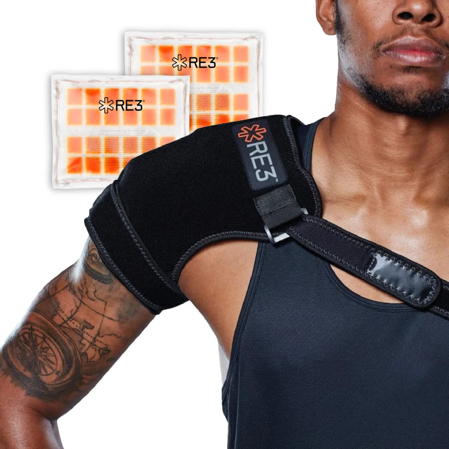 RE3 Ice Compression Pack for Shoulder, Hip & Glute Pain Relief - Cold Therapy Wrap for Rotator Cuff Tendonitis, Dislocated Shoulder, Sports Injuries & Post-Surgery Recovery - Includes 2 Reusable Ice Gel Packs - One Size Fits All - Perfect for Athletes, Physical Therapy & Home Recovery