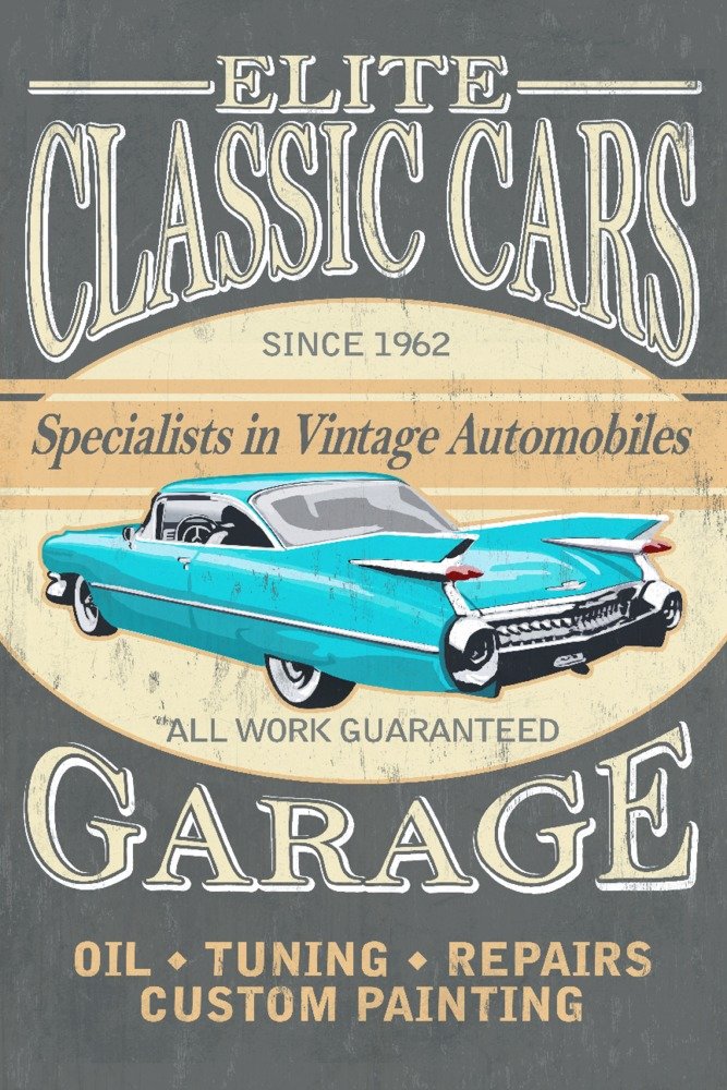 Vintage Classic Cars Garage Metal Sign - 24x36 Inches Aluminum Wall Art Decor for Man Cave, Garage, Office & Home Bar - Retro Automotive Gift for Car Lovers