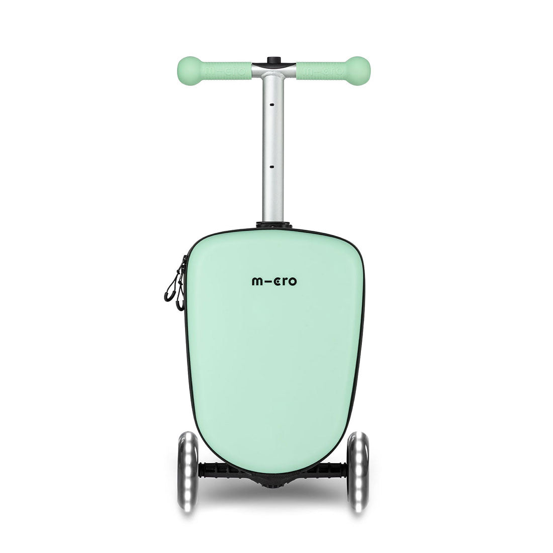 Micro Junior Luggage Scooter for Kids - Mint Green Lightweight Foldable Travel Scooter - Perfect for Airports, Malls & Family Vacations