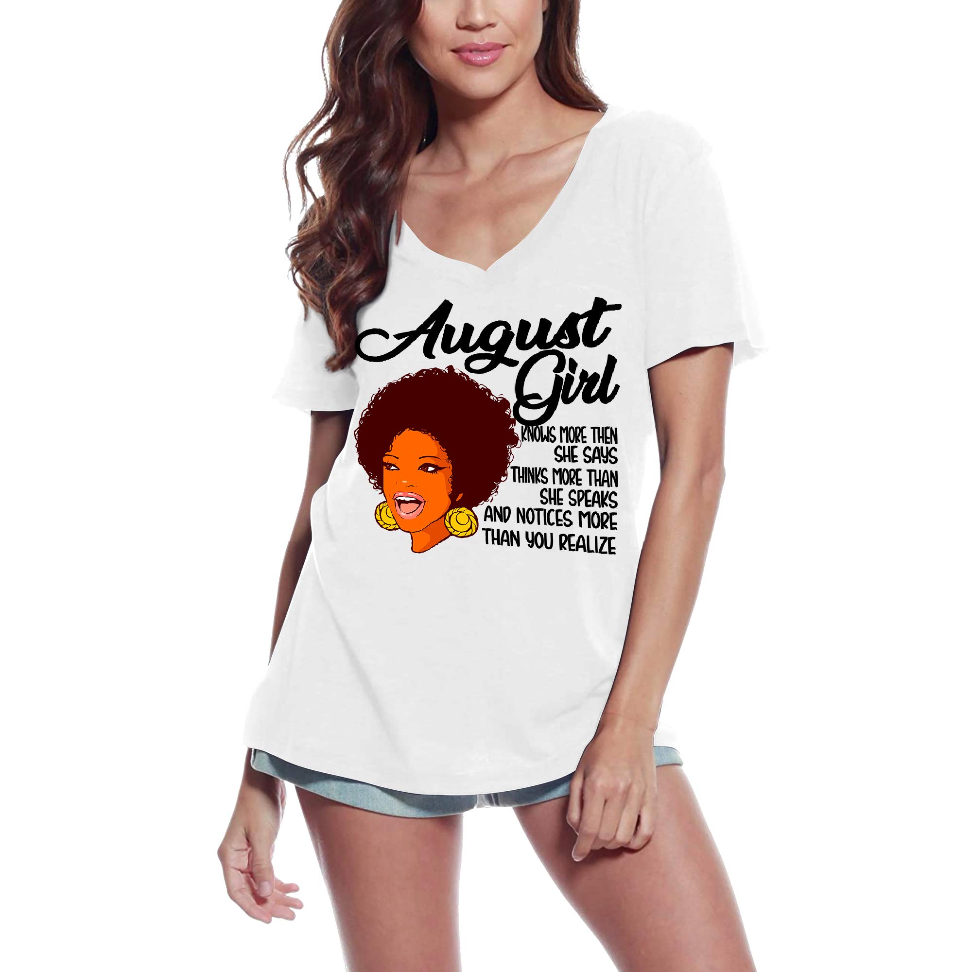 Women's V-Neck Graphic T-Shirt - Vintage August Birthday Tee for Ladies | Short Sleeve Casual Top | Perfect Birthday Gift & Novelty Shirt for Parties, Girls Night Out, and Summer Outfits
