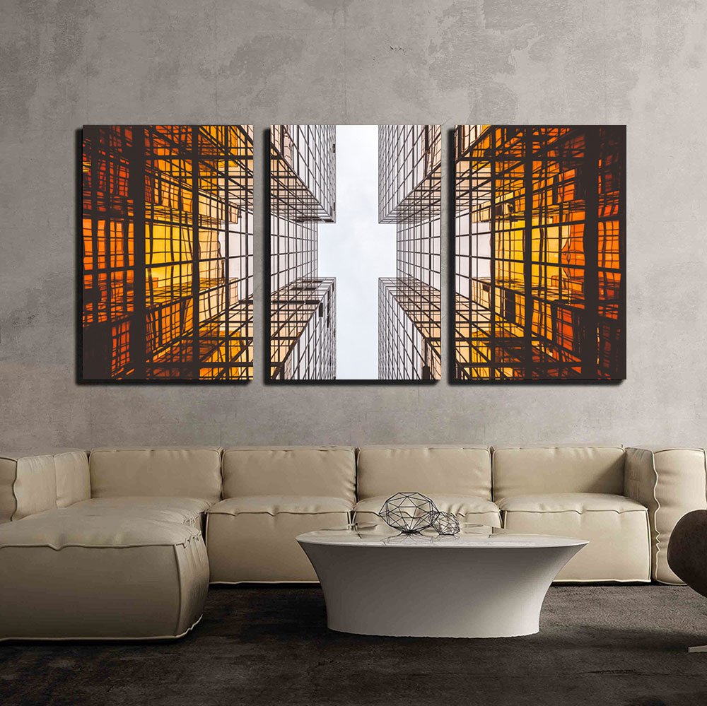 Wall26 - 3 Piece Canvas Wall Art Set - Skyscraper Cityscape Looking Up at Blue Sky - Modern Framed Home Decor for Living Room & Office - Stretched & Ready to Hang - 24x36 Inches (3 Panels) - Perfect for Urban Contemporary Interior Design