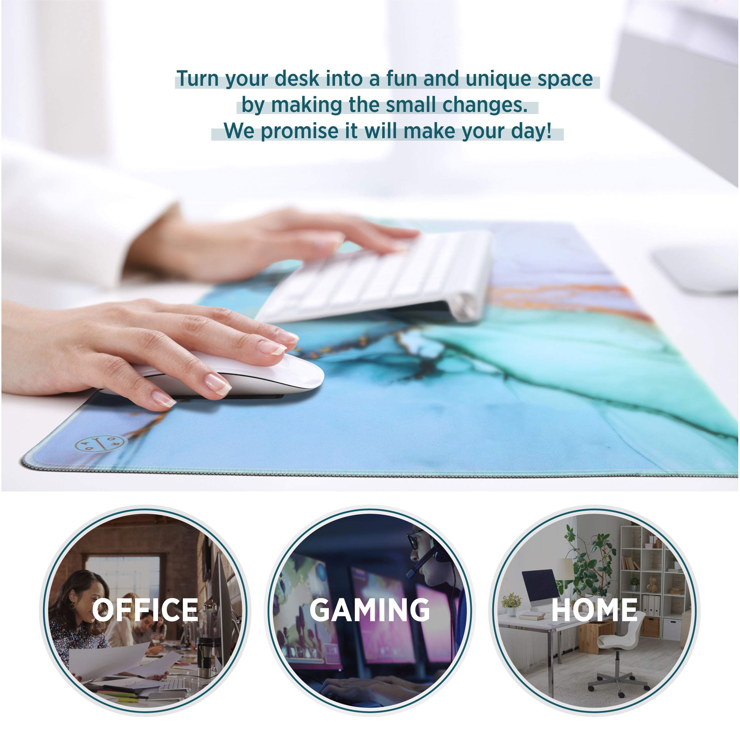 Oriday XXL Gaming Mouse Pad - 35.4x15.7 Inch Large Extended Mouse Mat with Non-Slip Rubber Base, Stitched Edges & Waterproof Surface - Perfect for PC Gaming, Office Work & Home Desk Decor (Teal Ocean Design)