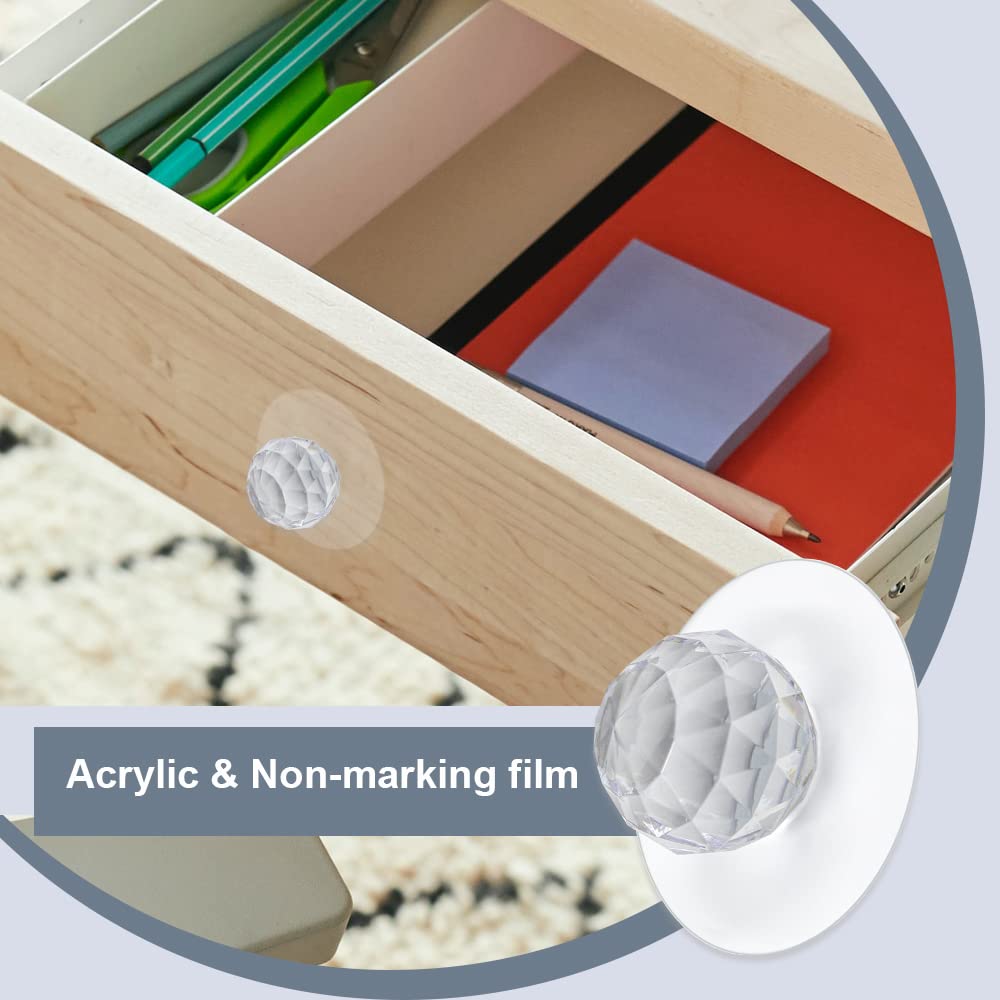 4 Pcs Clear Acrylic Knobs - No Drill Self-Adhesive for Drawers & Cabinets - 1.1 Inch - Perfect for Wardrobe & Bookcase
