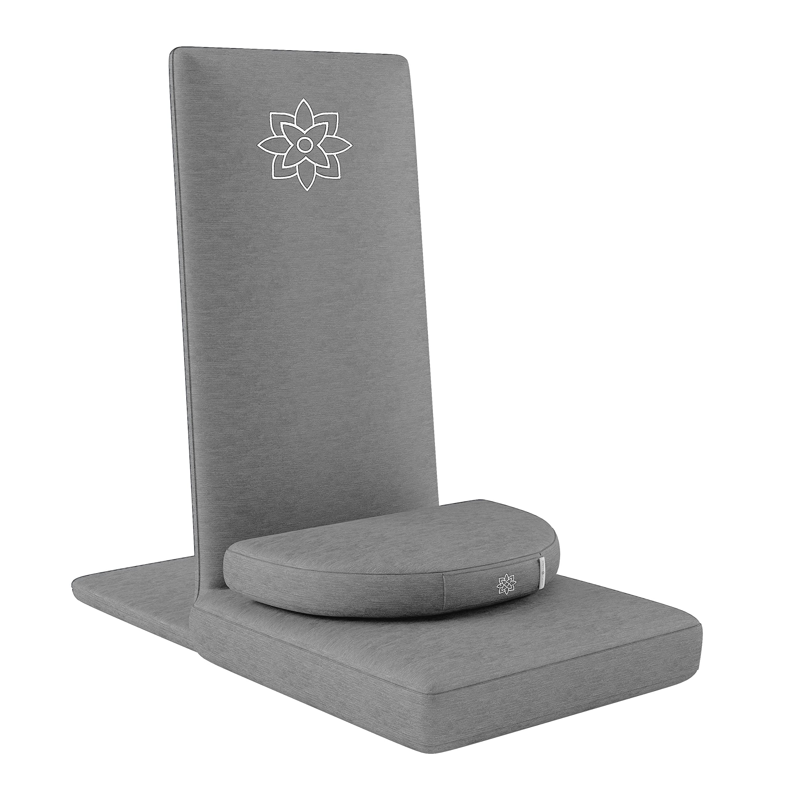 Mindful Modern Folding Meditation Chair with Adjustable Back Support - Half Moon Buckwheat Cushion - Comfortable Floor Seating for Yoga, Zen Meditation & Mindfulness Practice in Living Room or Bedroom