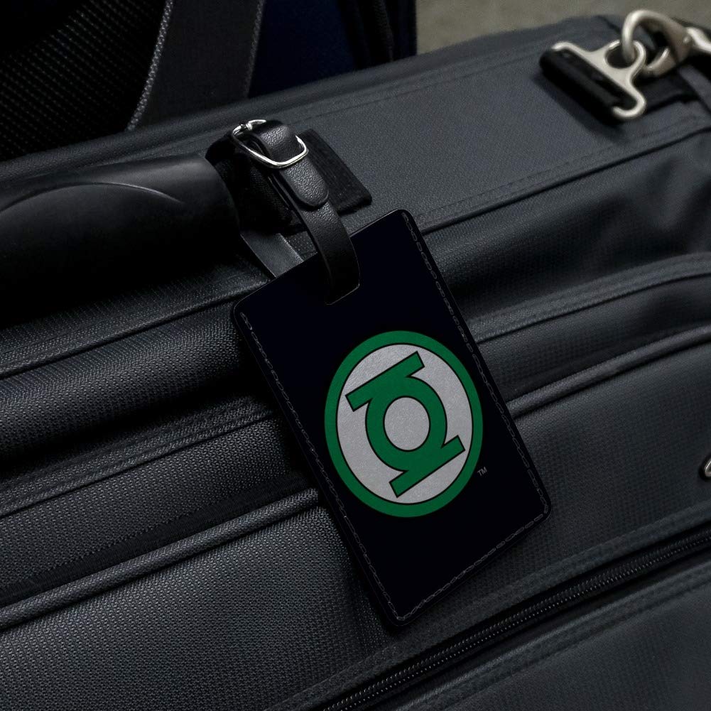 Green Lantern Logo Rectangle Leather Luggage Tag - Durable Suitcase ID Card Holder for Carry-On Bags - Perfect for Travel, Business Trips & Vacation Identification