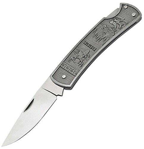 Szco Supplies 211181-DE Deer Embossed Folding Knife - Stainless Steel Pocket Knife with Wood Handle - Perfect for Camping, Hunting & Outdoor Adventures