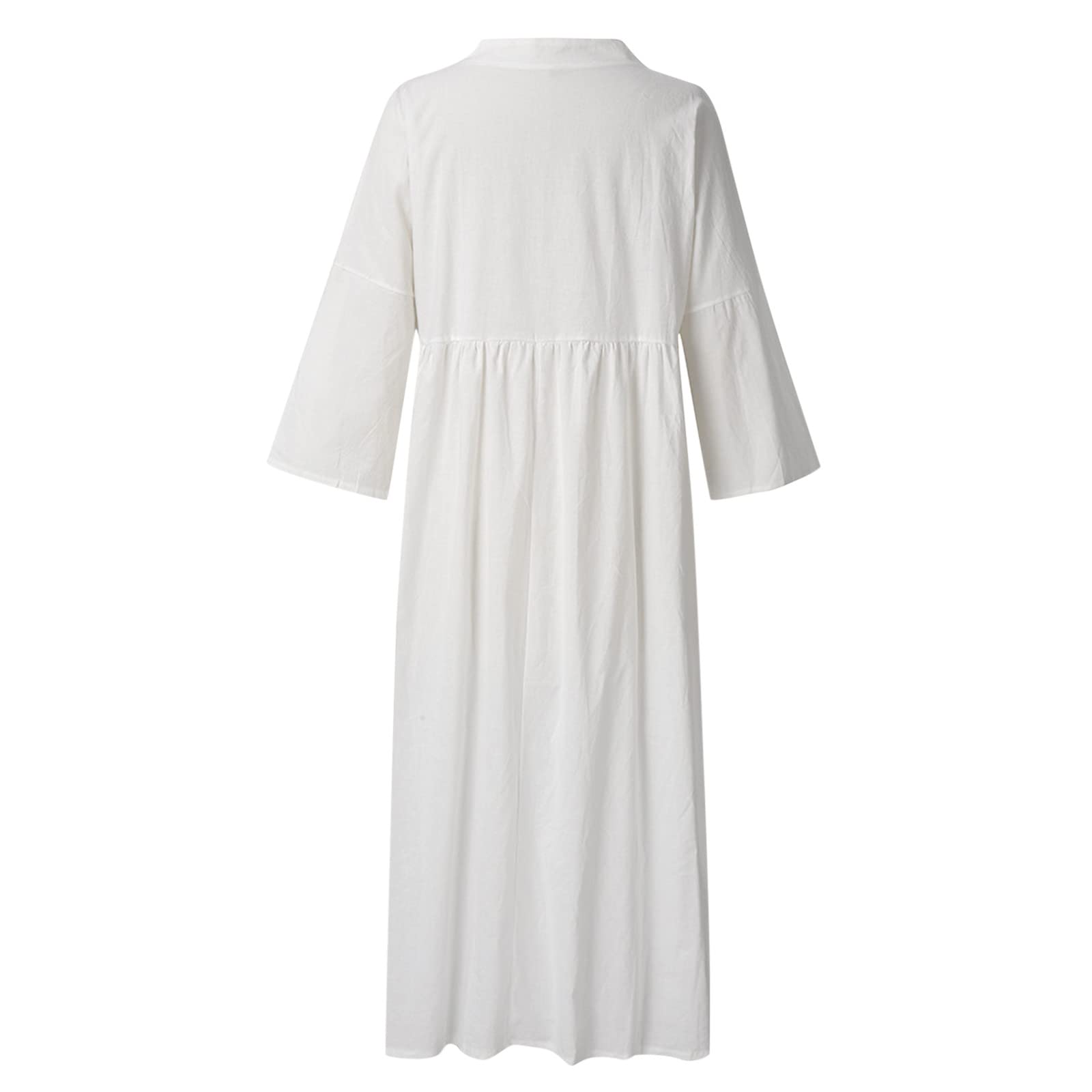 Women's Linen Midi Dress - Long Sleeve Summer Sundress, Loose A-Line Solid Color Casual Dress for Beach, Vacation & Everyday Wear
