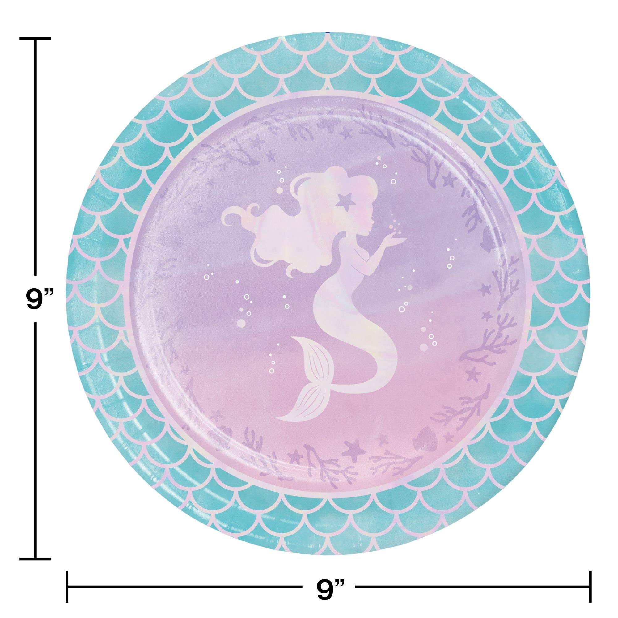 96-Pack Purple & Blue Iridescent Mermaid Dinner Plates - 9 Inch Round Disposable Plates for Birthday Parties, Baby Showers, Under The Sea Theme Events & Special Occasions