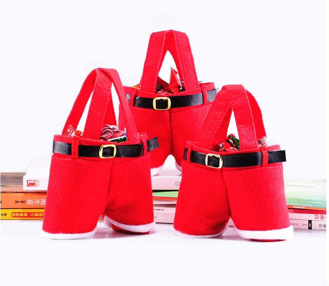 Homecube Christmas Candy Bags - Santa Pants Design Gift & Treat Bags with Handles (Pack of 3, 7