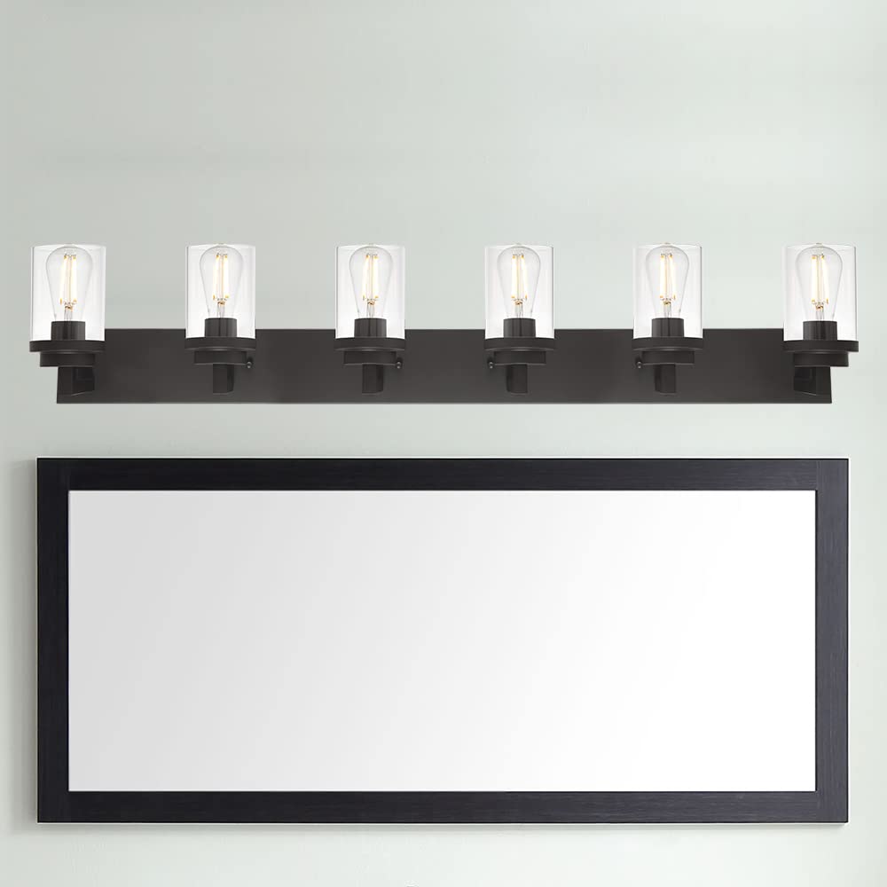 Oil Rubbed Bronze Bathroom Vanity Light - 6-Light Wall Sconce with Clear Glass Shade, Modern Wall Mount Lighting Fixture for Bathroom Mirror, Kitchen, Hallway & Bedroom - Perfect for Home Decor and Ambient Lighting