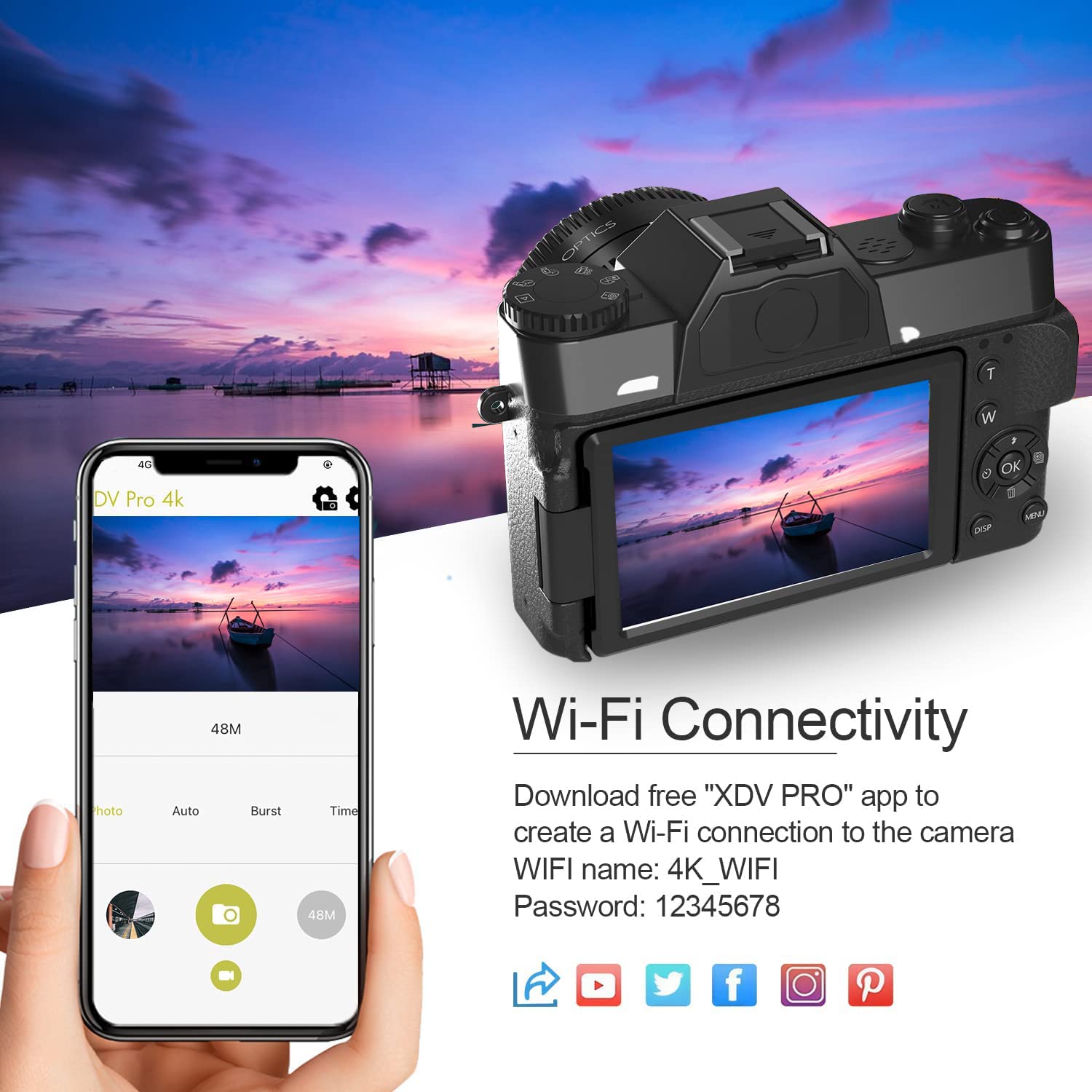 Acuvar 4K 48MP Digital Camera for Photography & YouTube Vlogging - 3.0’’ 180° Flip Screen, WiFi, 16X Zoom, Wide Angle/Macro Lens, Rechargeable Battery, 64GB SD Card (Black) - Perfect for Travel, Blogging & Content Creation