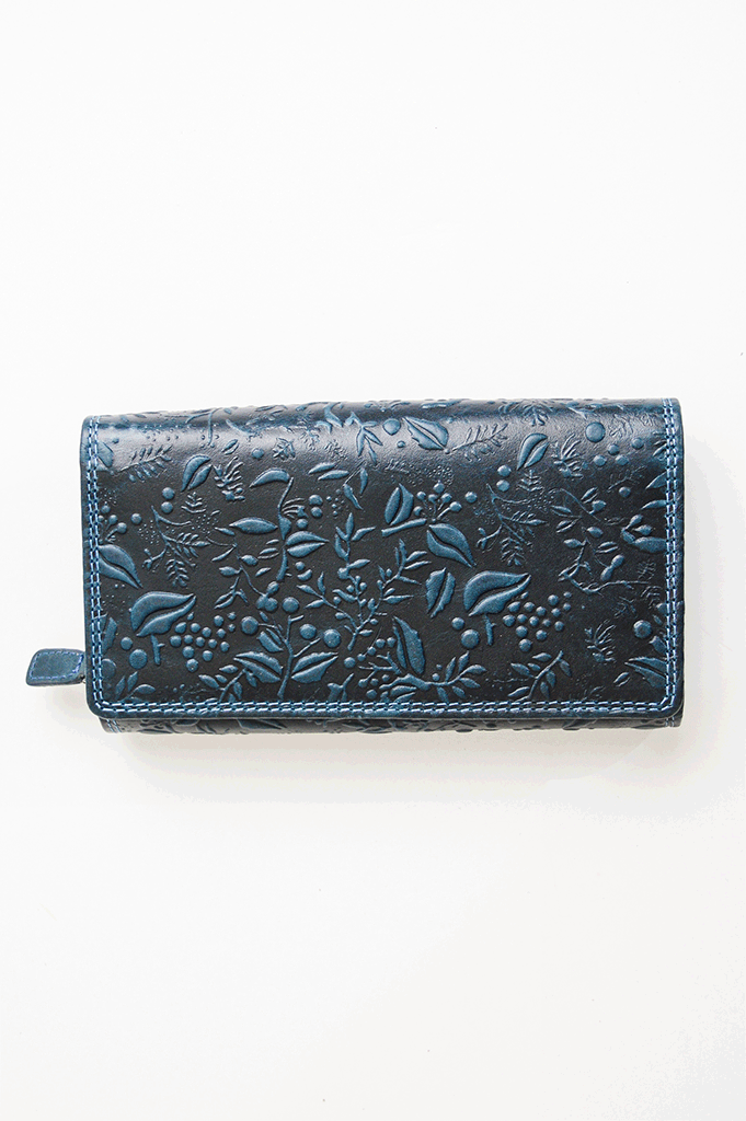 Adrian Klis 100 Flower Wallet for Women - Genuine Leather Blue Floral Wallet with RFID Blocking - Perfect for Travel, Shopping & Everyday Use
