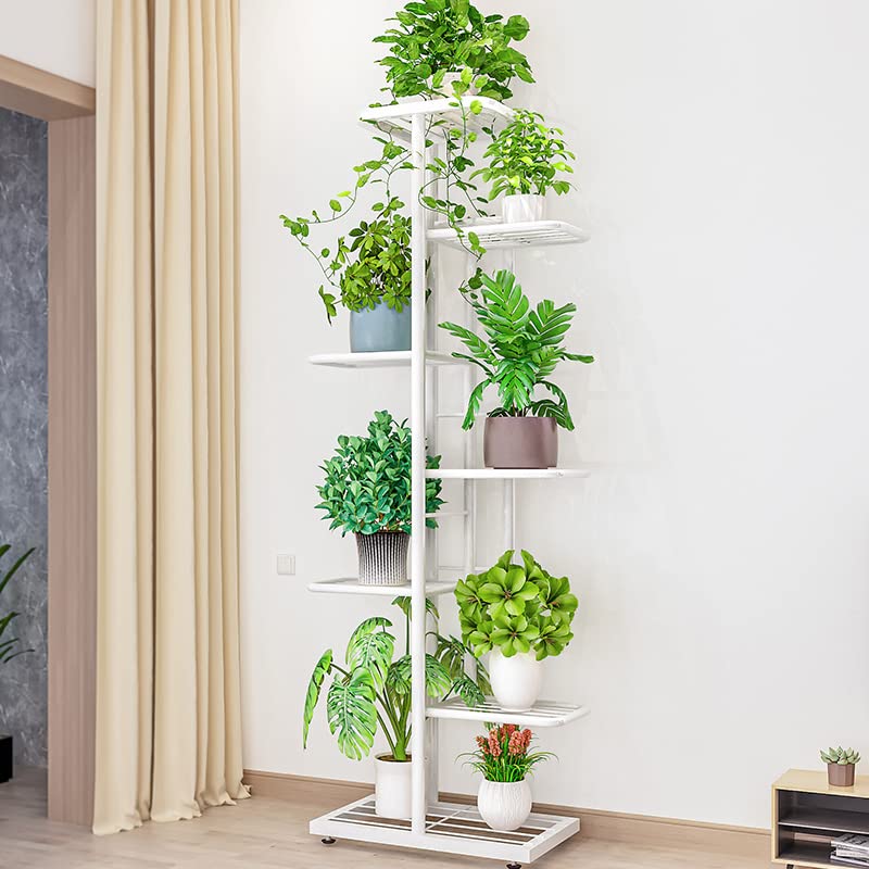7 Tier Metal Plant Stand for Indoor Outdoor Use - Sturdy Flower Pot Display Shelf for Garden, Patio, Balcony & Home Decor - White Planter Rack for Potted Plants, Herbs & Succulents