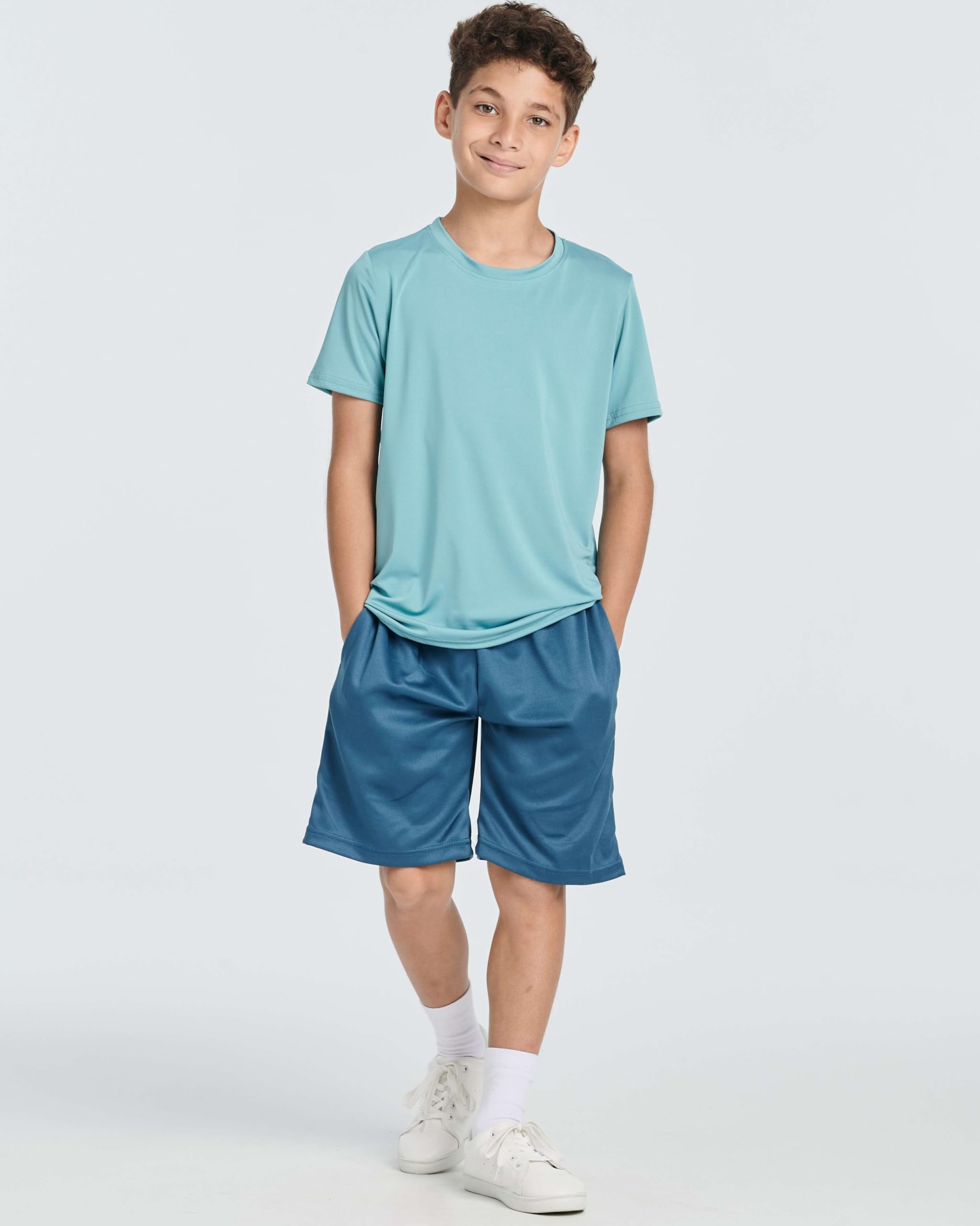 Real Essentials 5-Pack Boys' Athletic Basketball Shorts with Pockets - Breathable Quick-Dry Youth Sports Shorts for Basketball, Gym & Casual Wear (Ages 4-18)