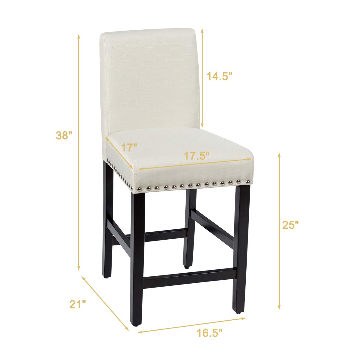 S AFSTAR Set of 4 Mid Century Modern Dining Chairs - Upholstered Fabric Counter Height Stools with High Resilience Sponge Seat & Rubber Wood Legs for Kitchen, Bar, Dining Room - Beige (4-Piece Set) - Perfect for Breakfast Nooks, Kitchen Islands and Small Space Dining