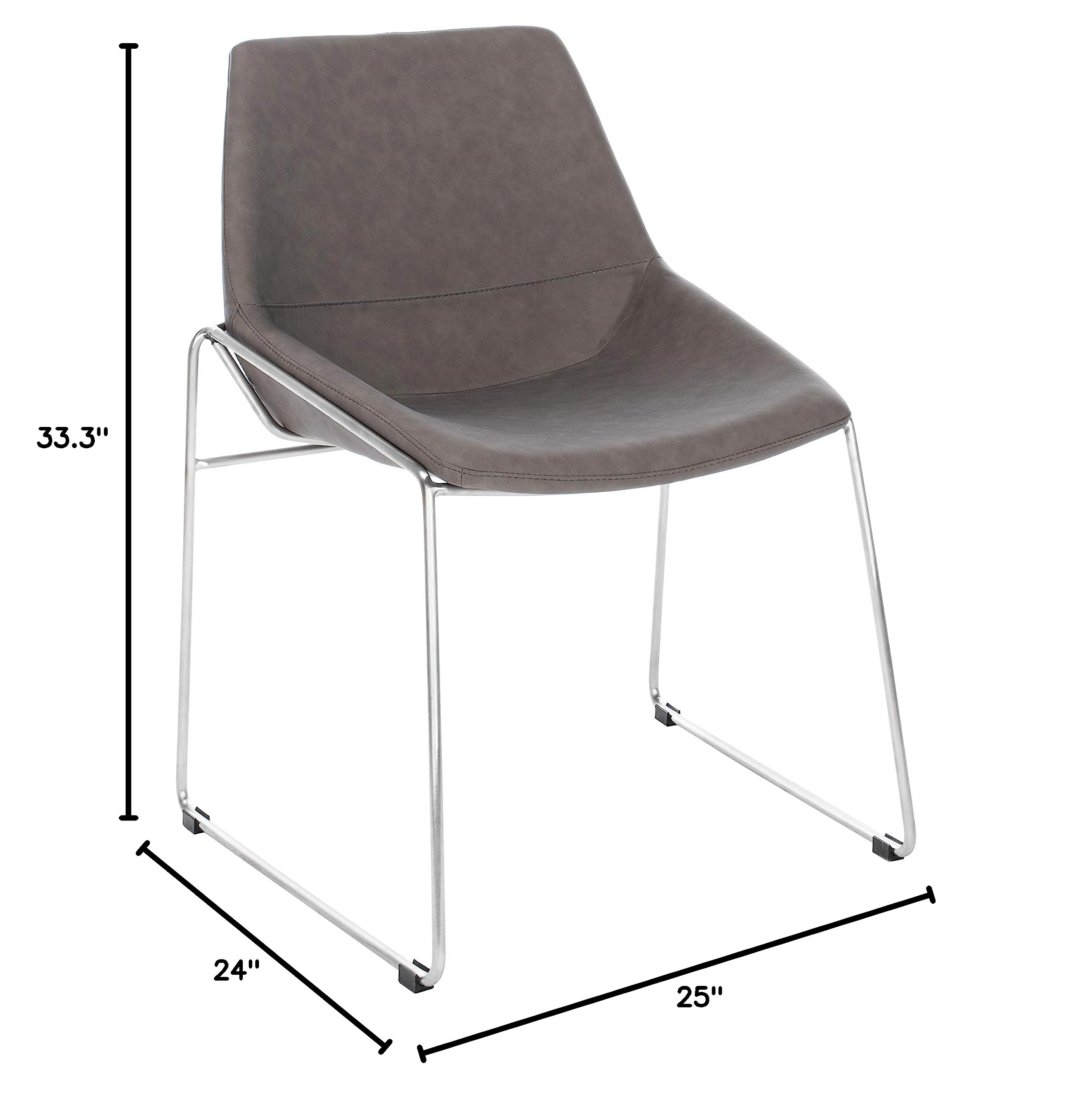 Safavieh Home Alexis Mid-Century Modern Dining Chairs - Set of 2, Ash Faux Leather & Silver Metal Frame - Perfect for Kitchen, Dining Room & Office Use