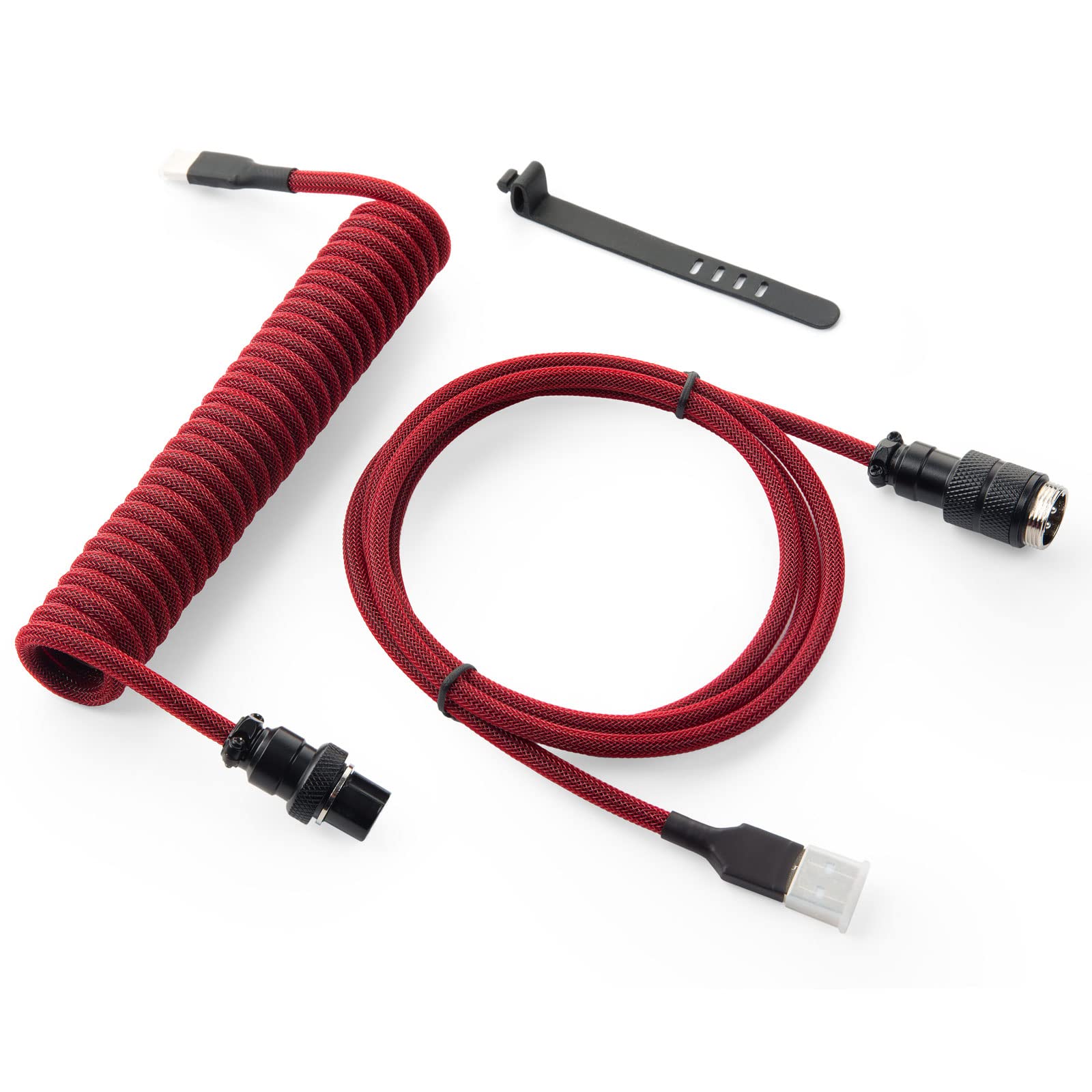 Premium GUNMJO Pro Custom Coiled USB C Cable for Gaming Keyboards | Double-Sleeved Mechanical Keyboard Cable with Detachable Metal Aviator Connector | 1.5M USB-C to USB-A (Red) | Perfect for PC Gaming Setup, Mechanical Keyboard Enthusiasts & Streamers