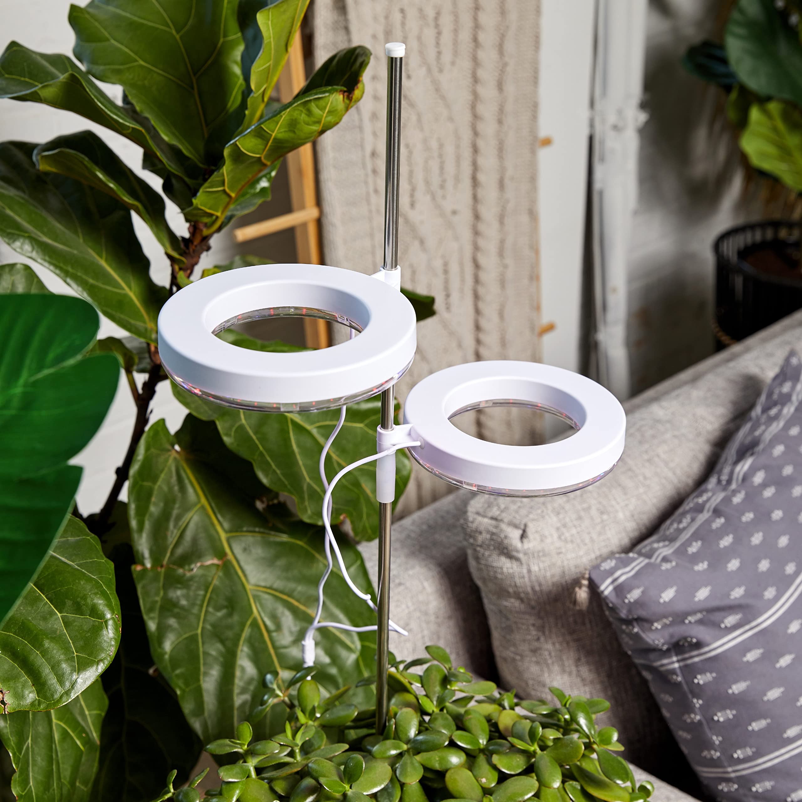 Halo Plant Light - 2 Adjustable LED Rings with Red Blue White Full Spectrum - Indoor Grow Lights for Plants, Seedlings, Succulents & Herbs - Perfect for Home Gardening, Hydroponics & Greenhouse Use