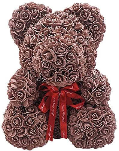 Eternal Rose Bear - 25cm Preserved Rose Teddy Bear, Forever Flower Gift for Valentine's Day, Anniversary, Wedding, Birthday (Brown) - Perfect Romantic Gift for Her, Home Decor, Wedding Centerpiece, Valentine's Surprise