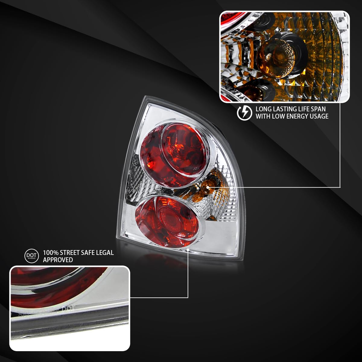 AUTOZENSATION Compatible with 2001-2005 Volkswagen Passat 4 Door Sedan - Pair of Left & Right Chrome Housing Clear Lens Tail Lights - Perfect for Replacement & Car Customization